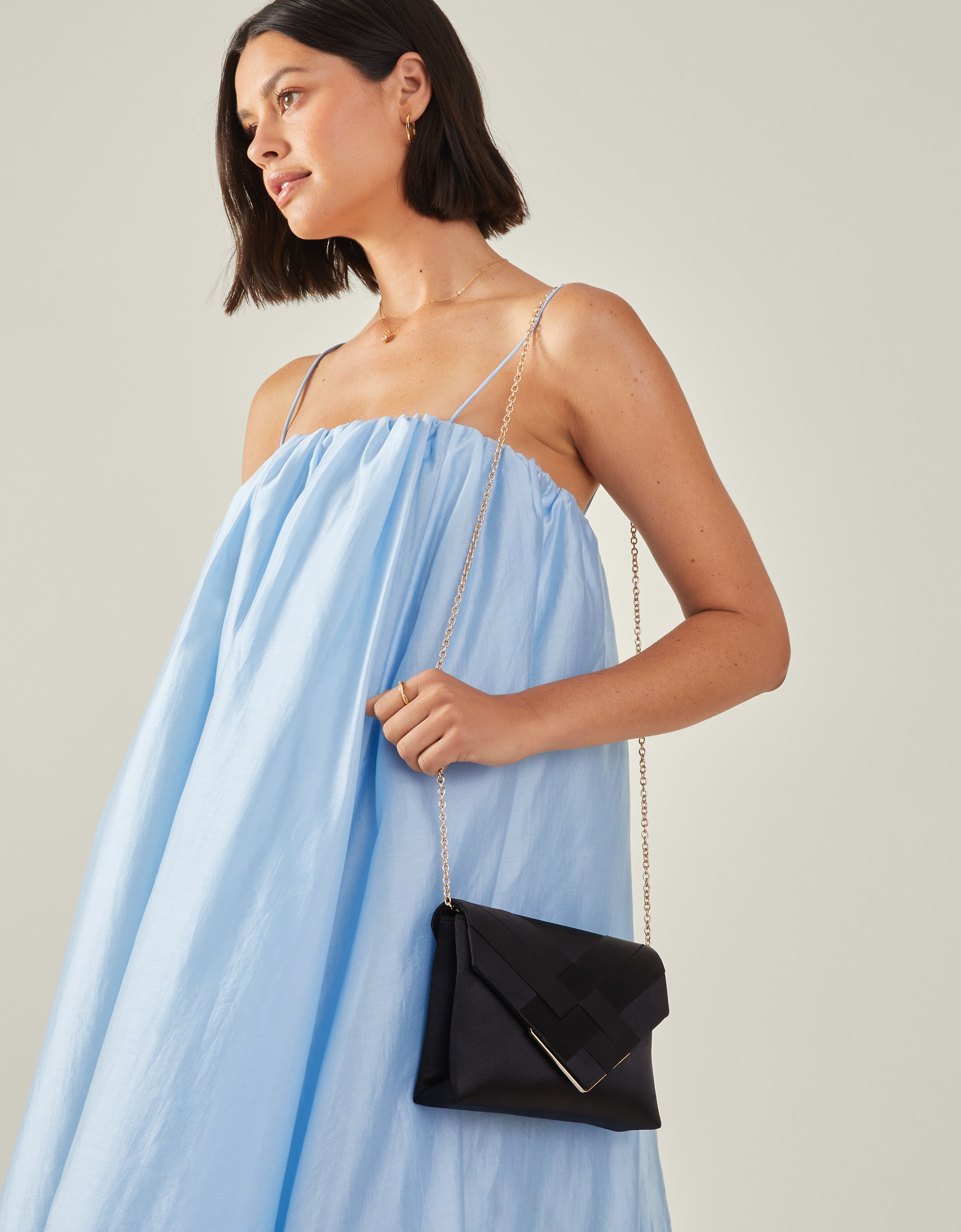 Woven Satin Envelope Clutch Bag Black, Size: x, Women's