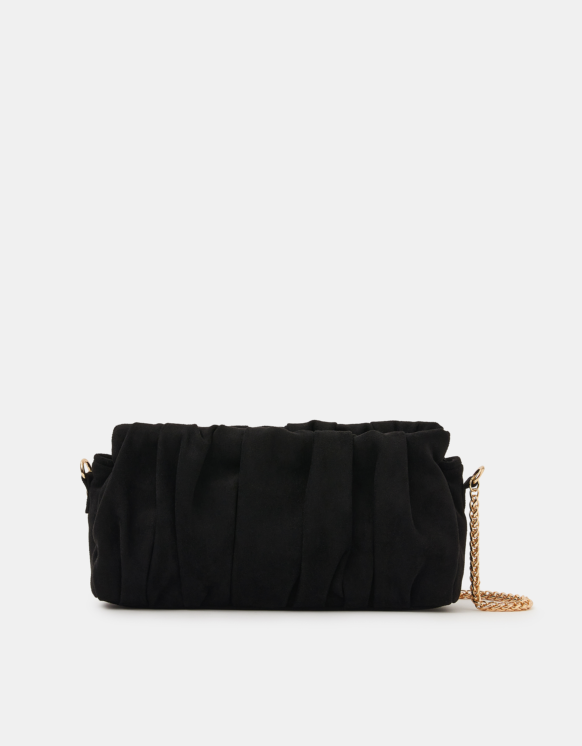 Ruched Faux Suede Clutch Bag Black