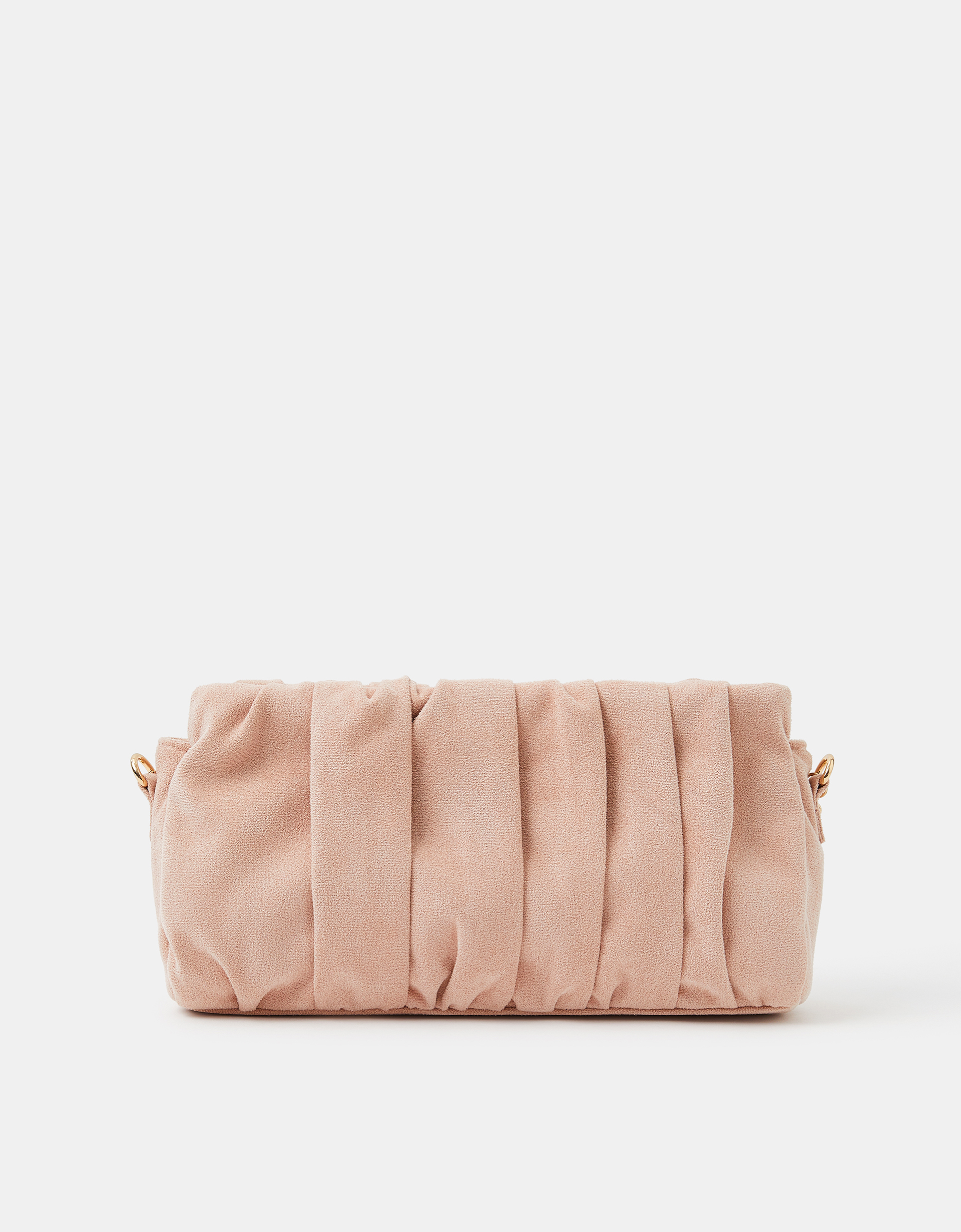 Pink Ruched Faux Suede Clutch Bag