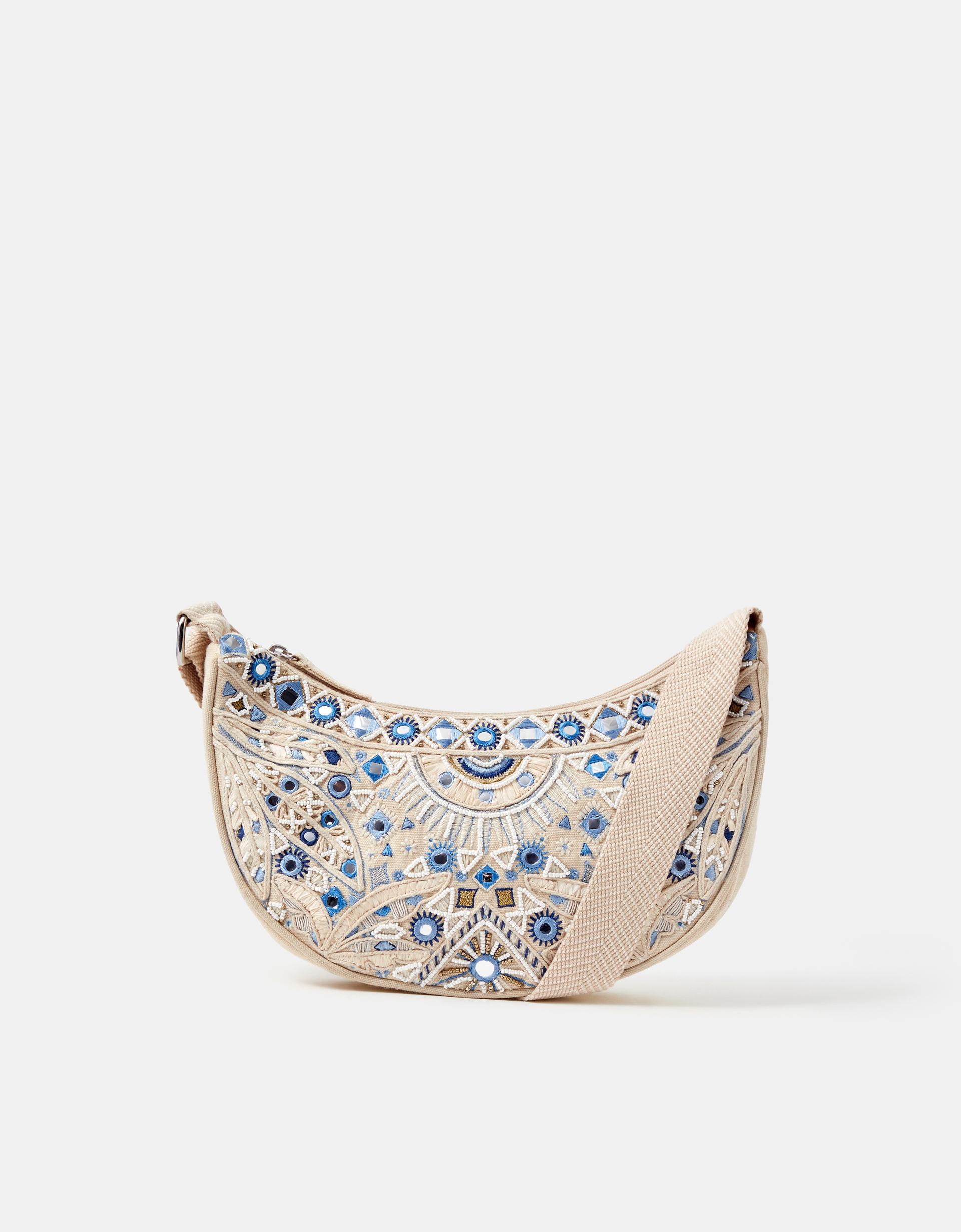 Cream Celestial Embroidered Sling Crossbody Bag
