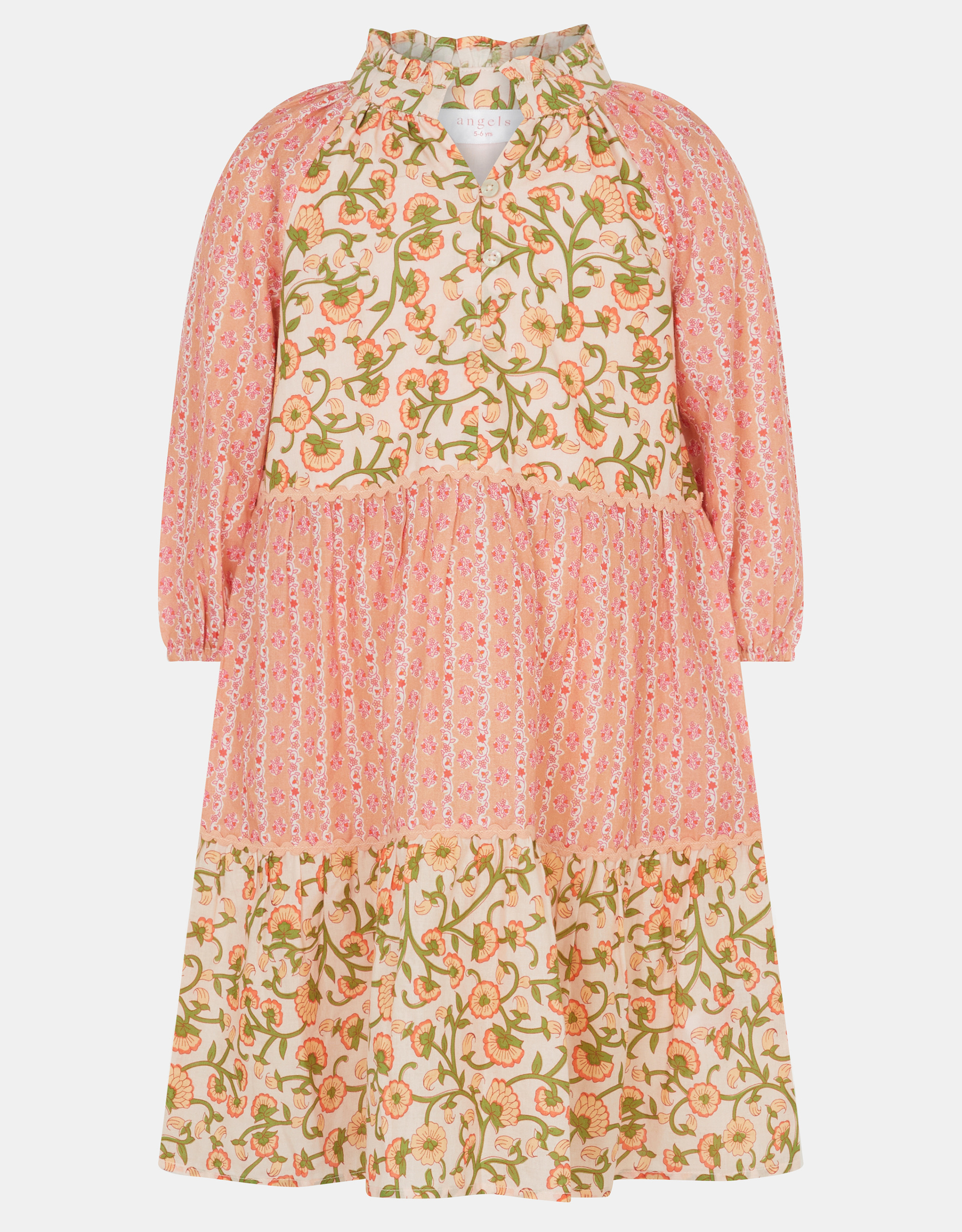 Long Sleeve Floral Mixed Dress Pink, Size: - Yrs