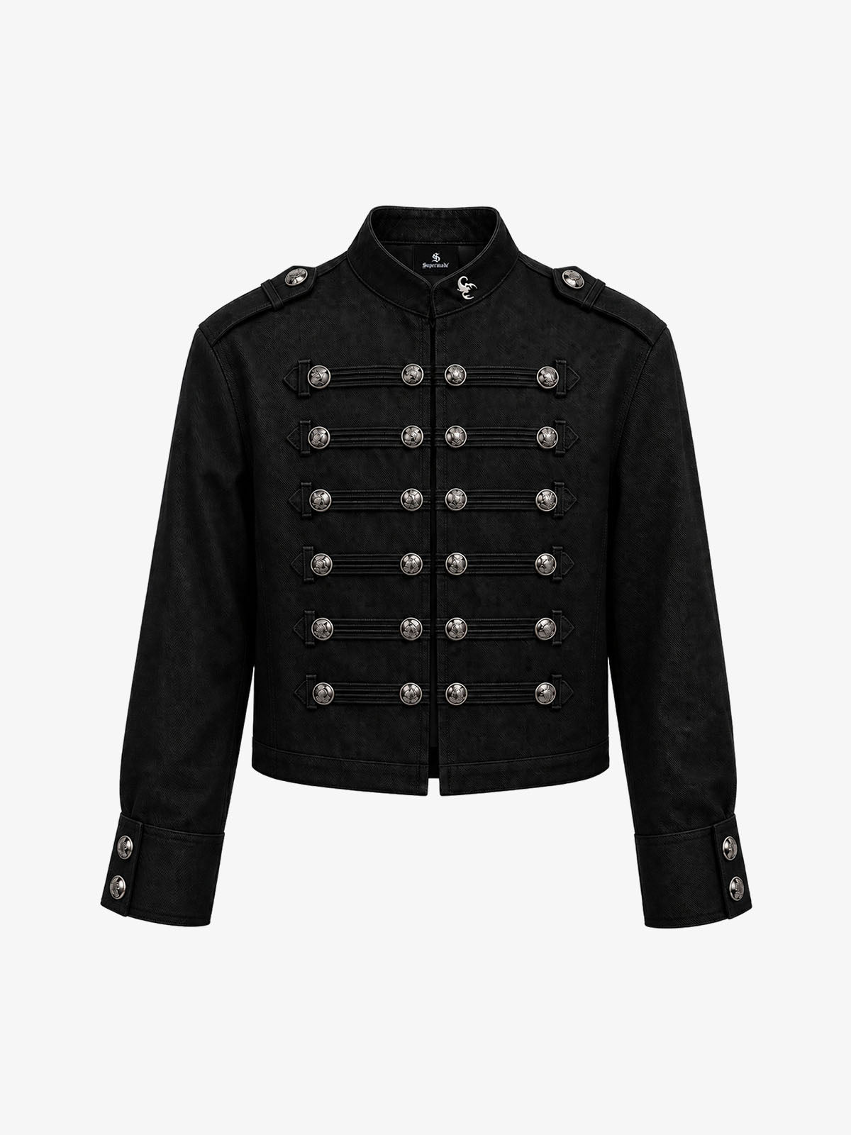 Vintage Silver Button Military Denim Jacket