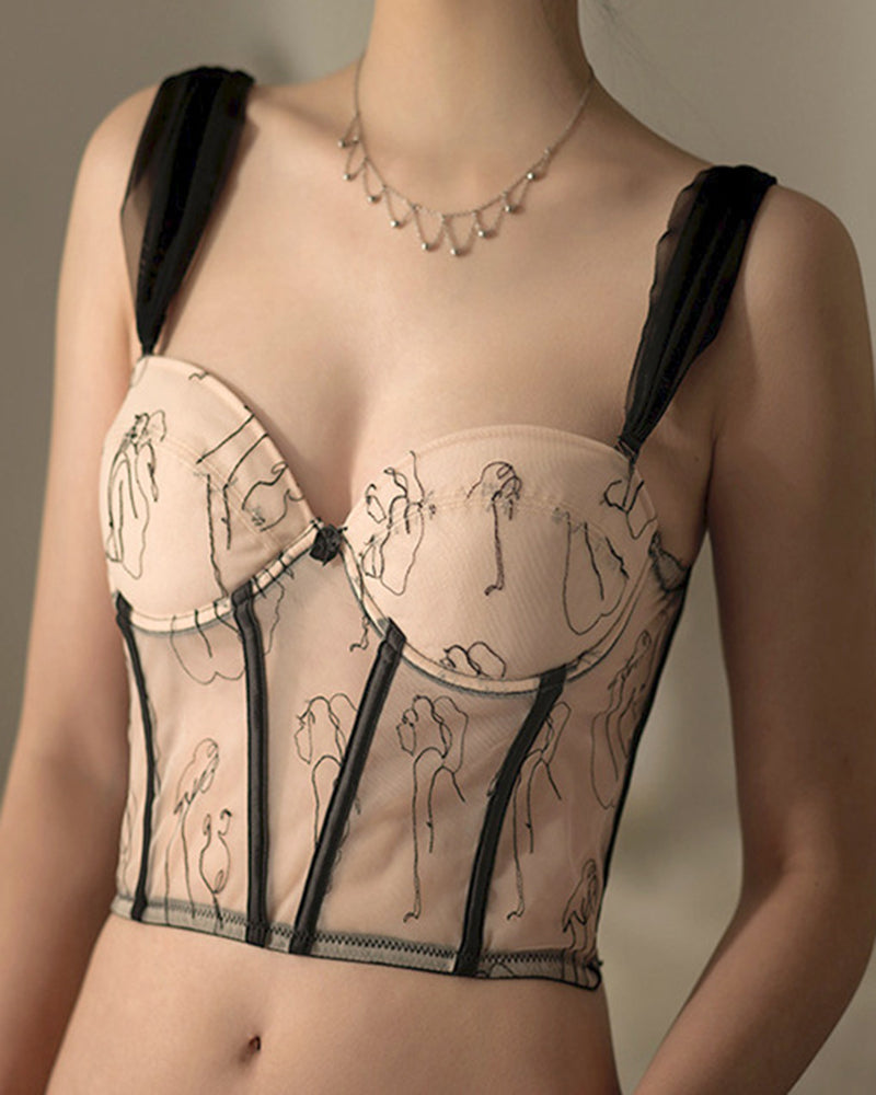 Zeagoo Corset Lace Bralette Crop Tank - Beige M