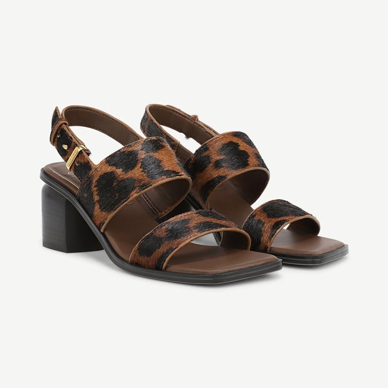 Sarto By Franco Sarto Shoes Sarto Rory Dress Sandal Brown Leopard Print Calf Hair . M Square Toe, Slingback, Buckle Closure