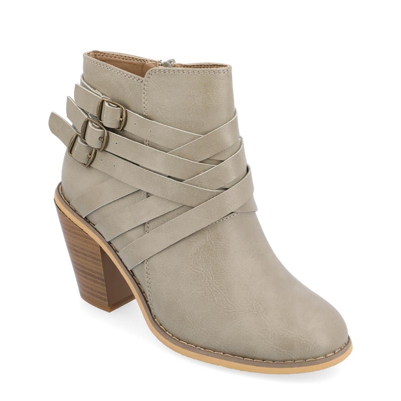 Journee Women's Strap Block Heel Ankle Boots Stone - Size .