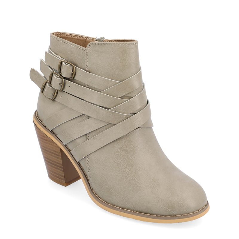 Journee Women's Strap Wide Block Heel Ankle Boots Stone - Size . W