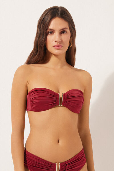 Calzedonia Bandeau Bikini Top Shiny Satin Woman Red Size