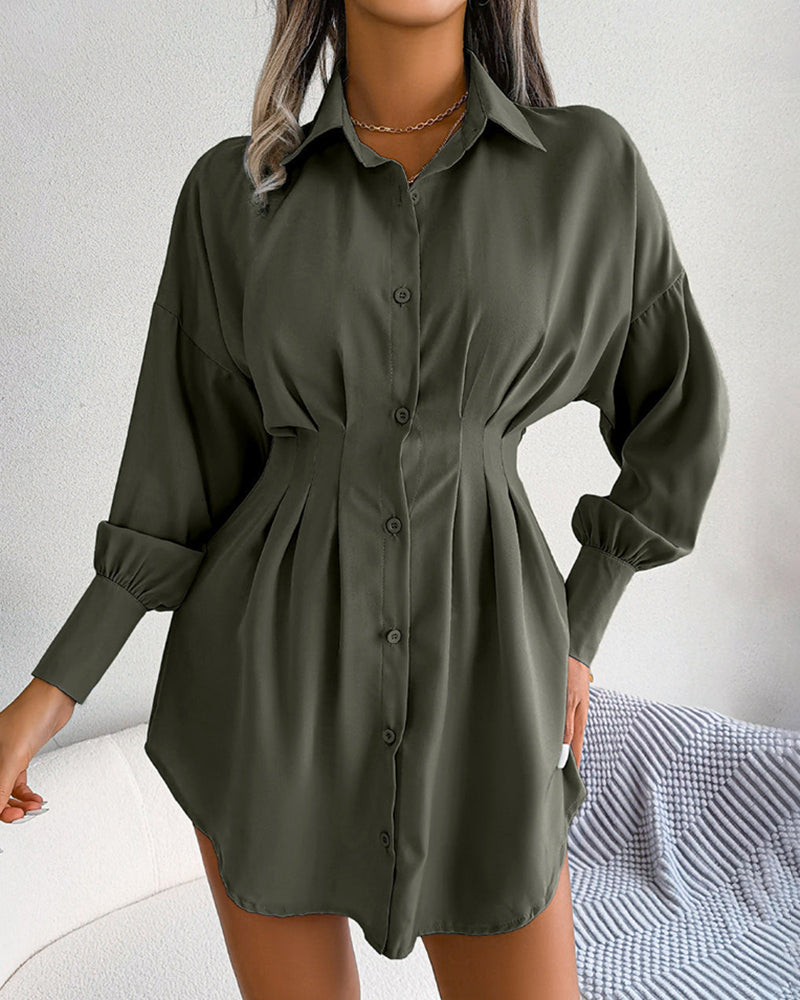 Zeagoo Lantern Sleeve Waisted Asymmetric Shirt Dress for Women Casual Work Office Loose Fit | Under