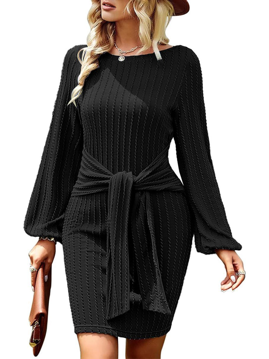 Zeagoo Women's Casual Knit Dress Long Sleeve Bodycon Dress - Black S