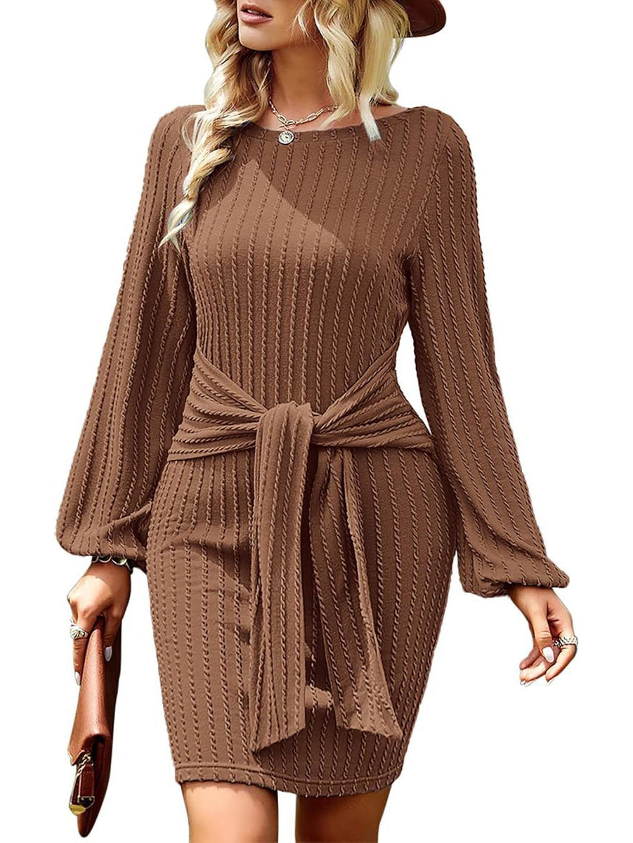 Zeagoo Women's Casual Knit Dress Long Sleeve Bodycon Dress - Brown