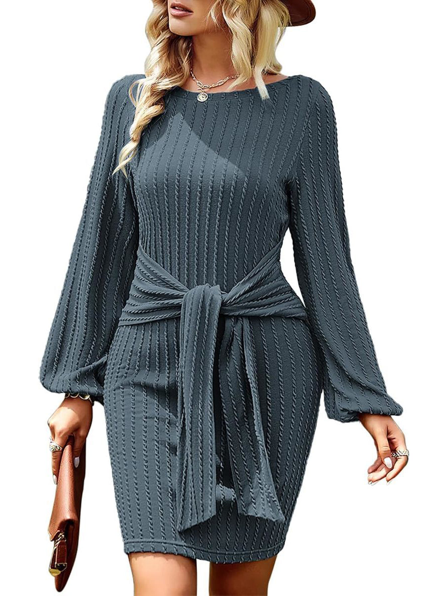 Zeagoo Women's Casual Knit Dress Long Sleeve Bodycon Dress - Dark Blue