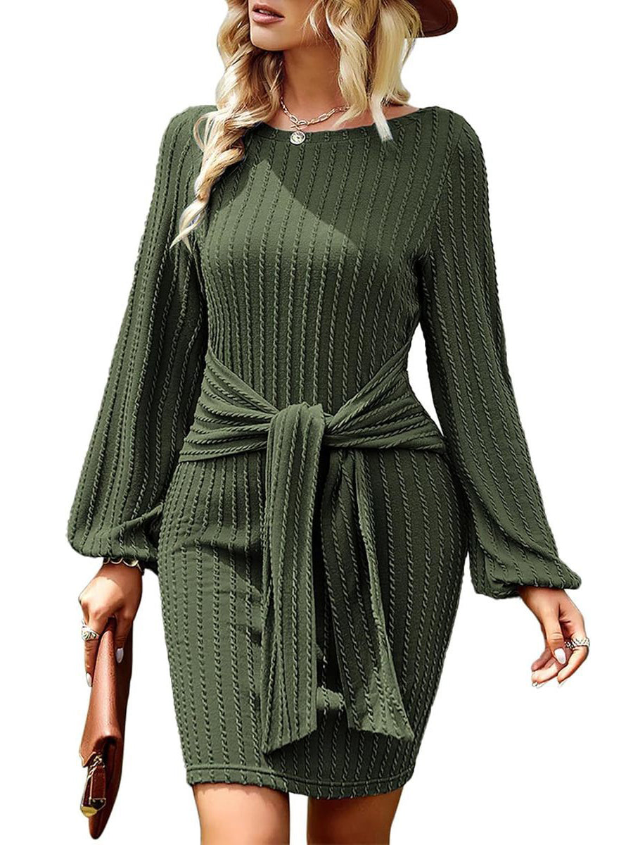 Zeagoo Women's Casual Knit Dress Long Sleeve Bodycon Dress - Army Green L-