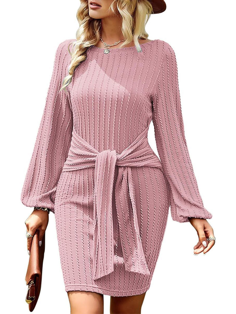 Zeagoo Women's Casual Knit Dress Long Sleeve Bodycon Dress - Rose Pink L-