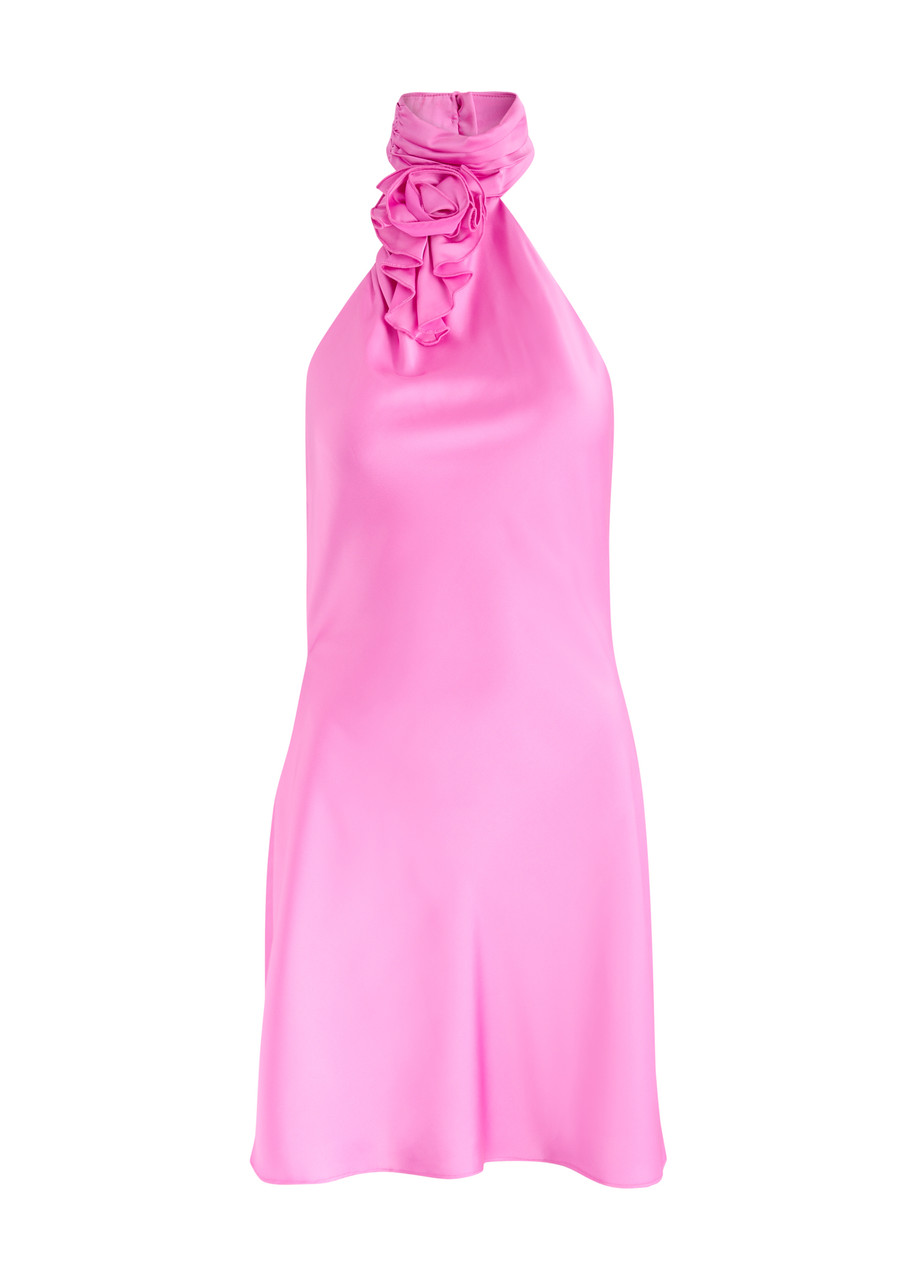 Misha Sterling Halterneck Satin Mini Dress - Pink - L L