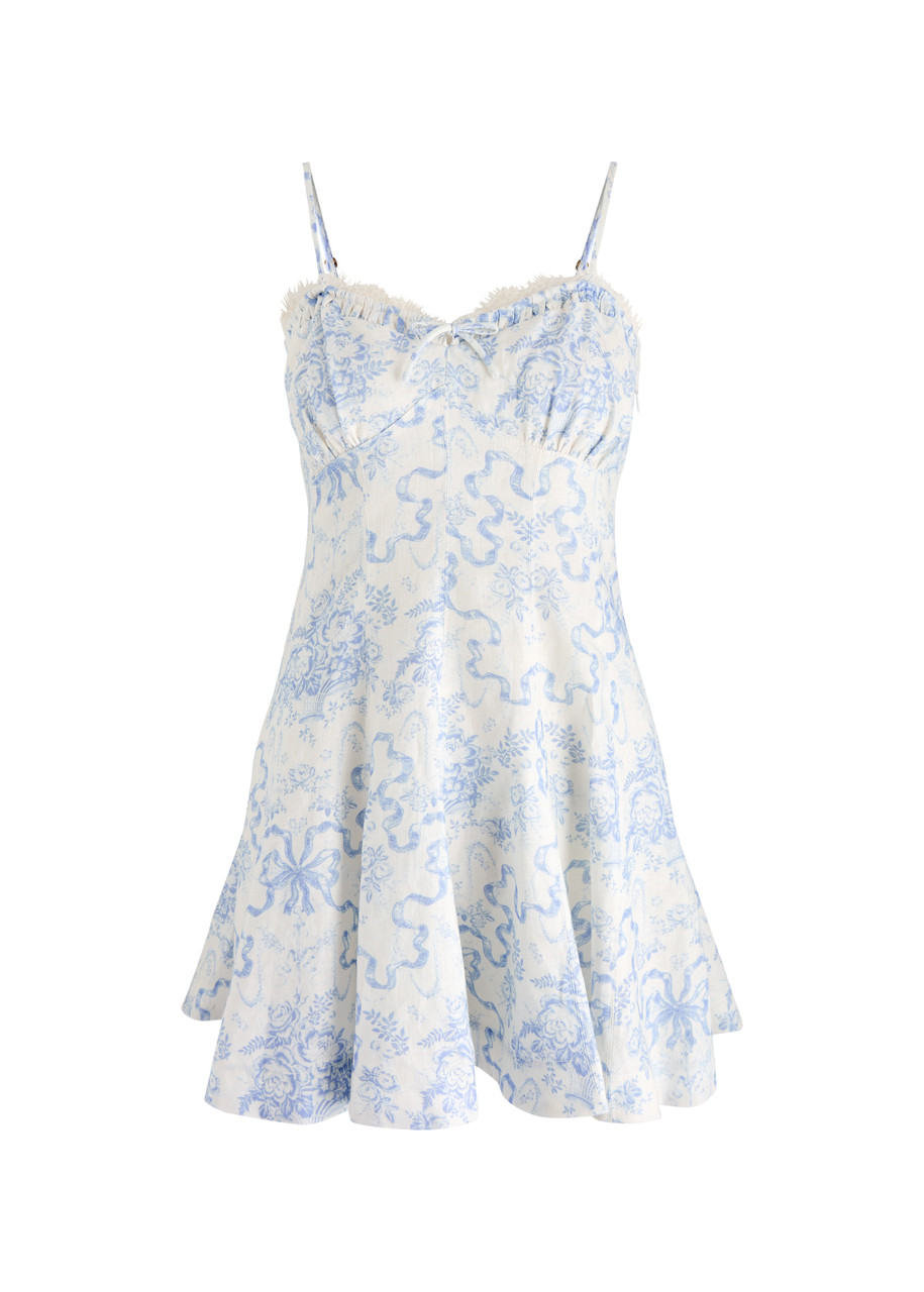 Loveshackfancy Shai Printed Linen Mini Dress - Blue - M