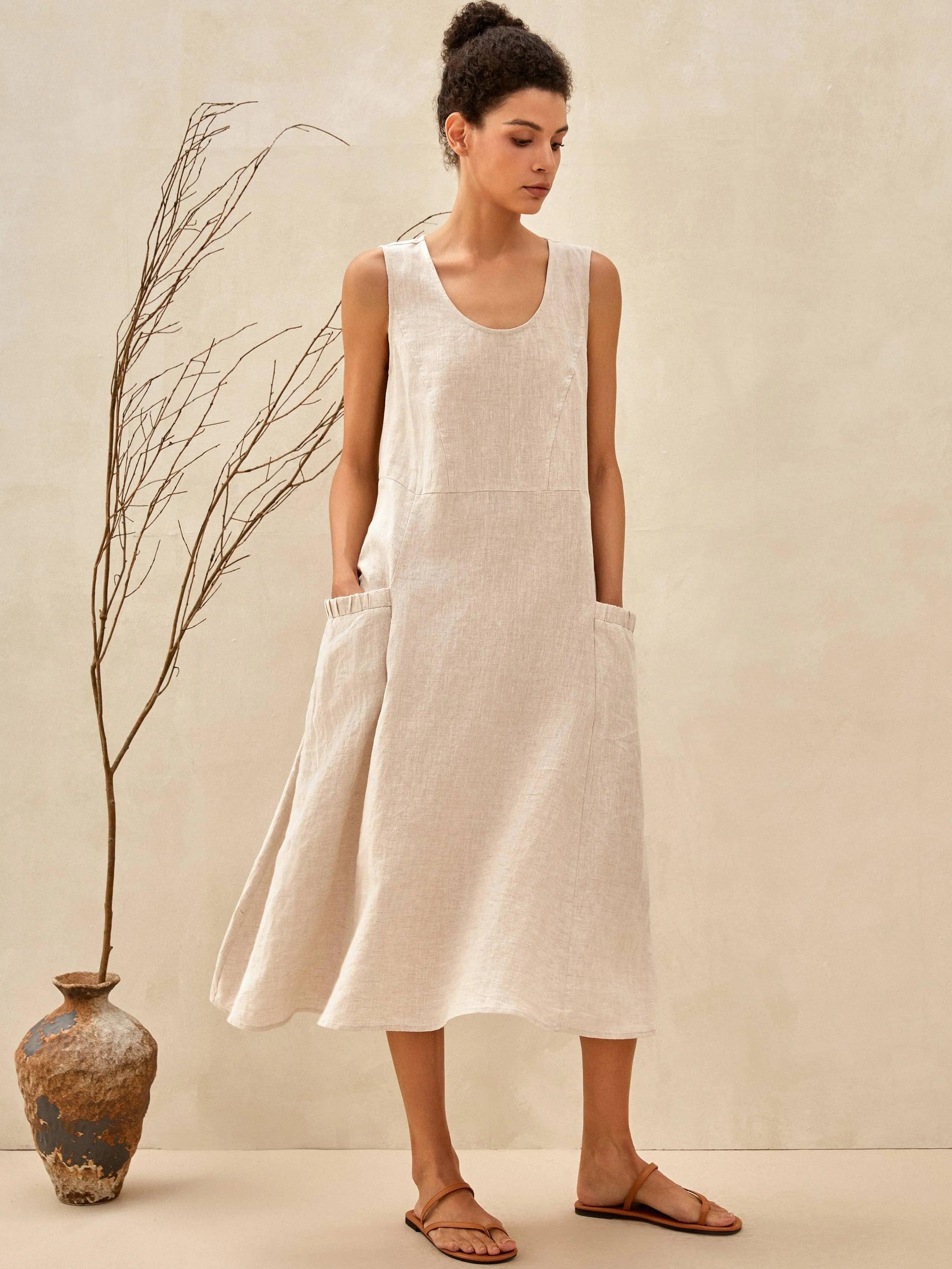 % Linen Swing Beach Tank Dress GIANA