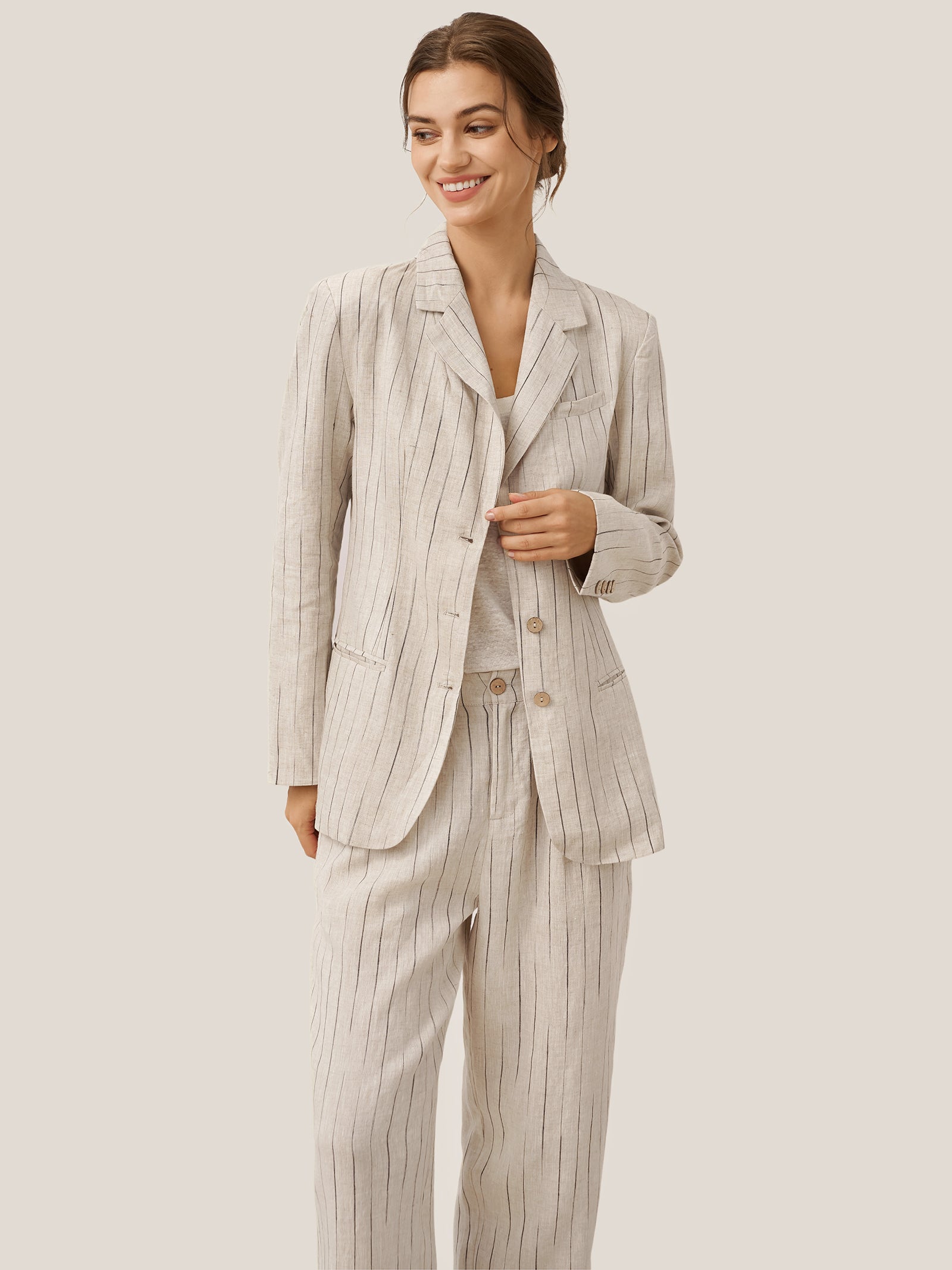 % Linen Sketch Stripe Suit Set ELOISE - Sketch Stripe Blazer
