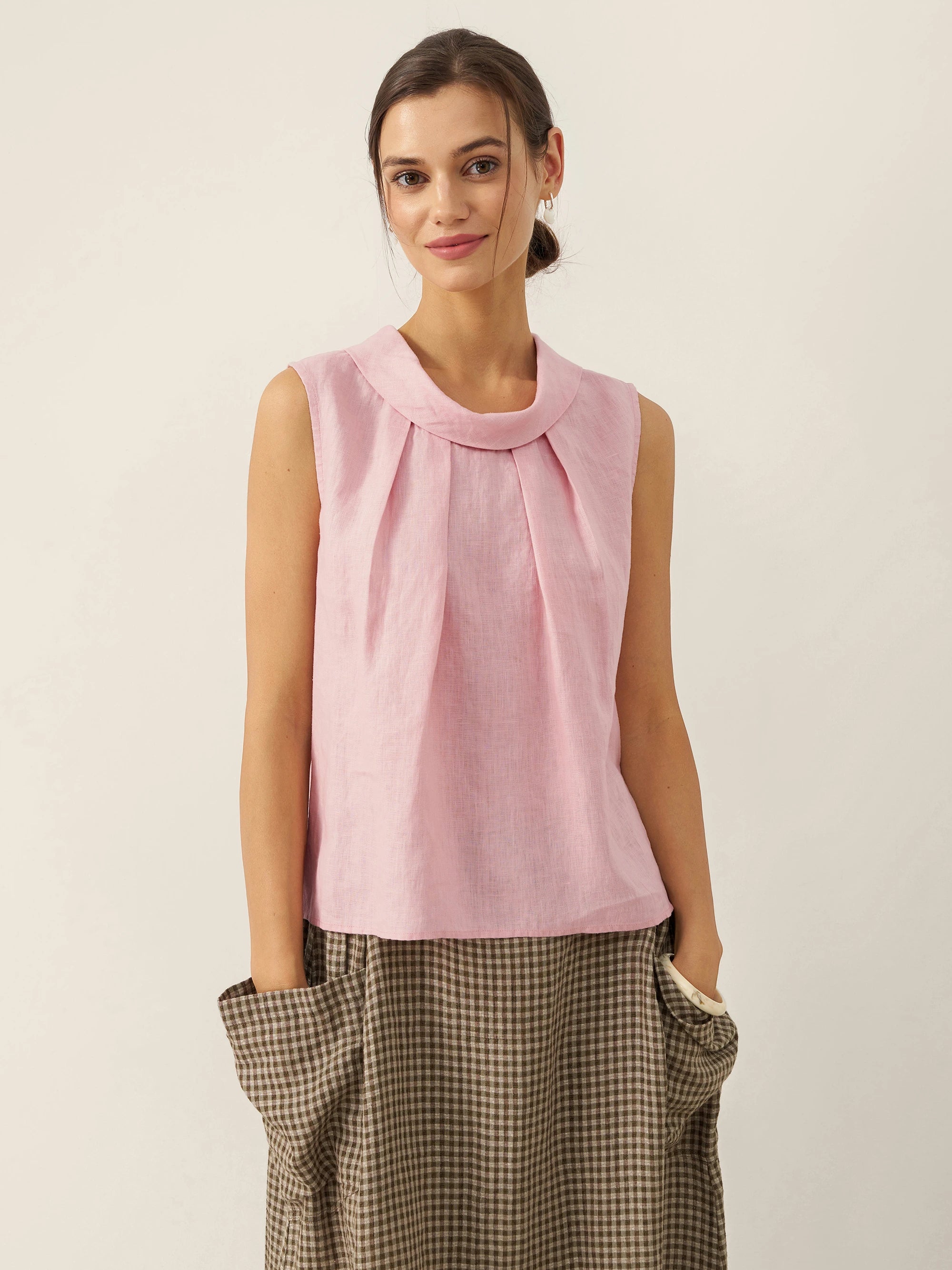 % Linen Structured Collar Sleeveless Blouse BLAIR