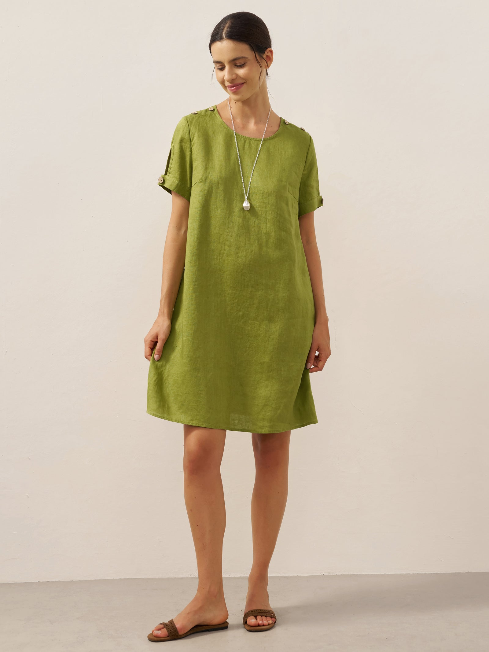 % Linen Eyelet Short Sleeve Mini Dress LIA