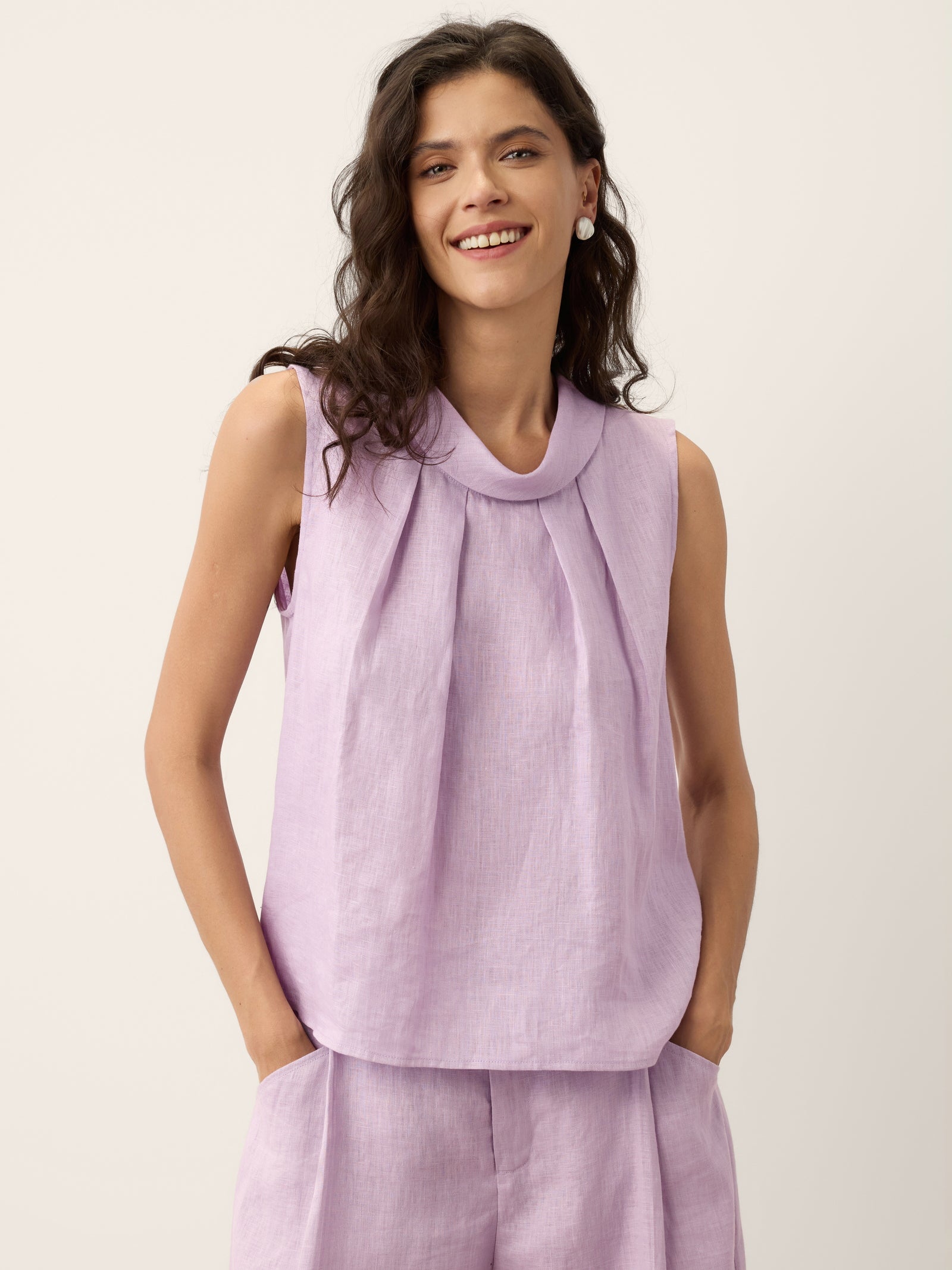 % Linen Structured Collar Sleeveless Blouse BLAIR
