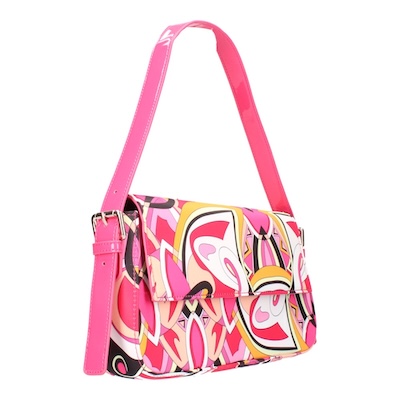 J. Rene Women's Fabric Handbag in Pink and Red and Purple and Black