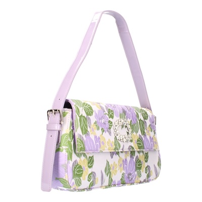 J. Rene Women's Fabric Handbag in Lilac and Green and Yellow