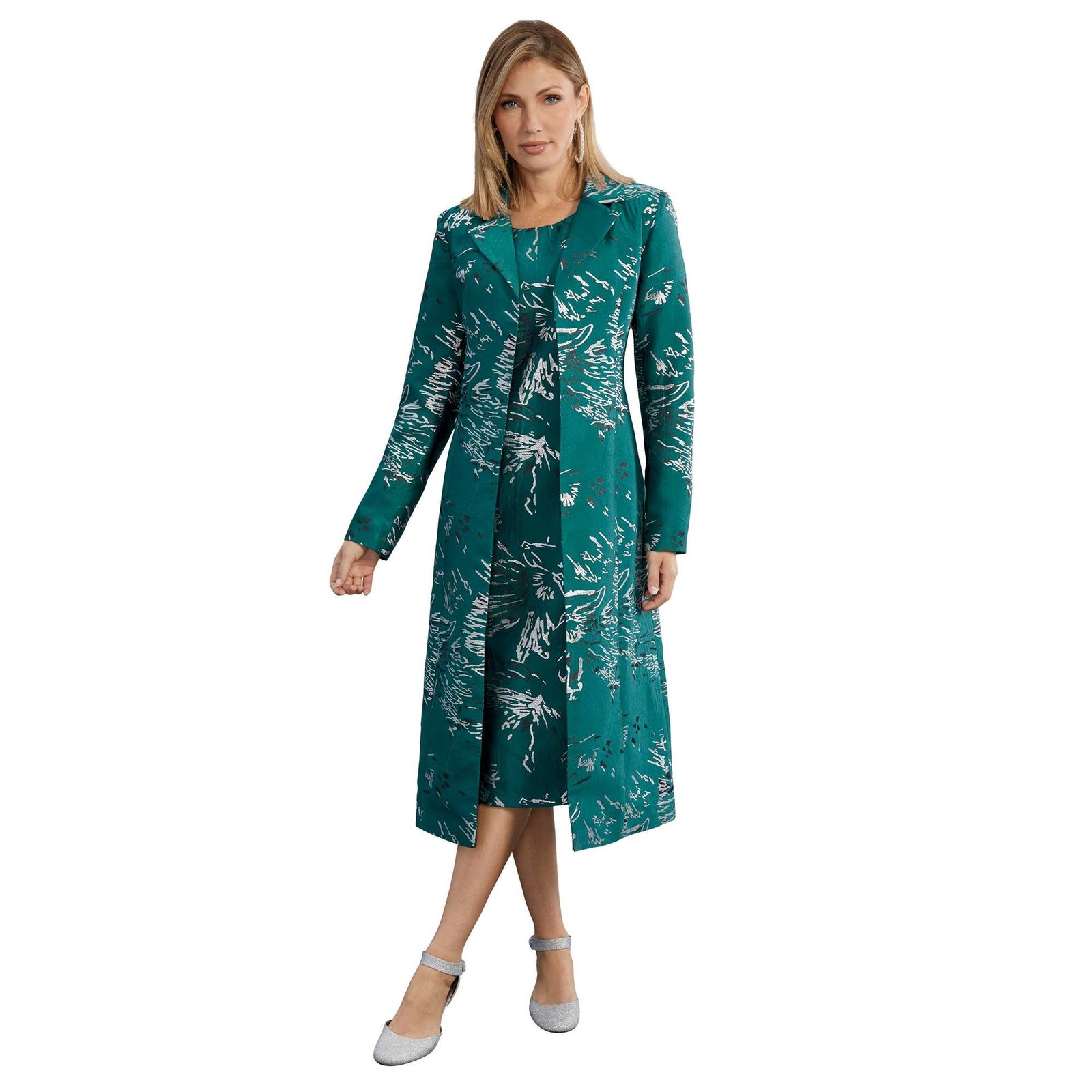Masseys Jacquard Dress Set Blue Green Suits