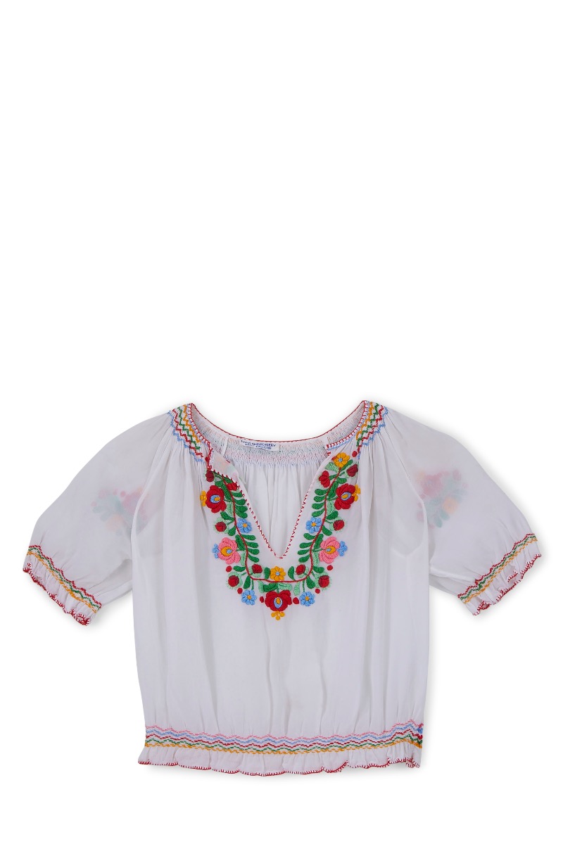 Women's WGACA Vintage White Floral Embroidered Hungarian Blouse in White NA