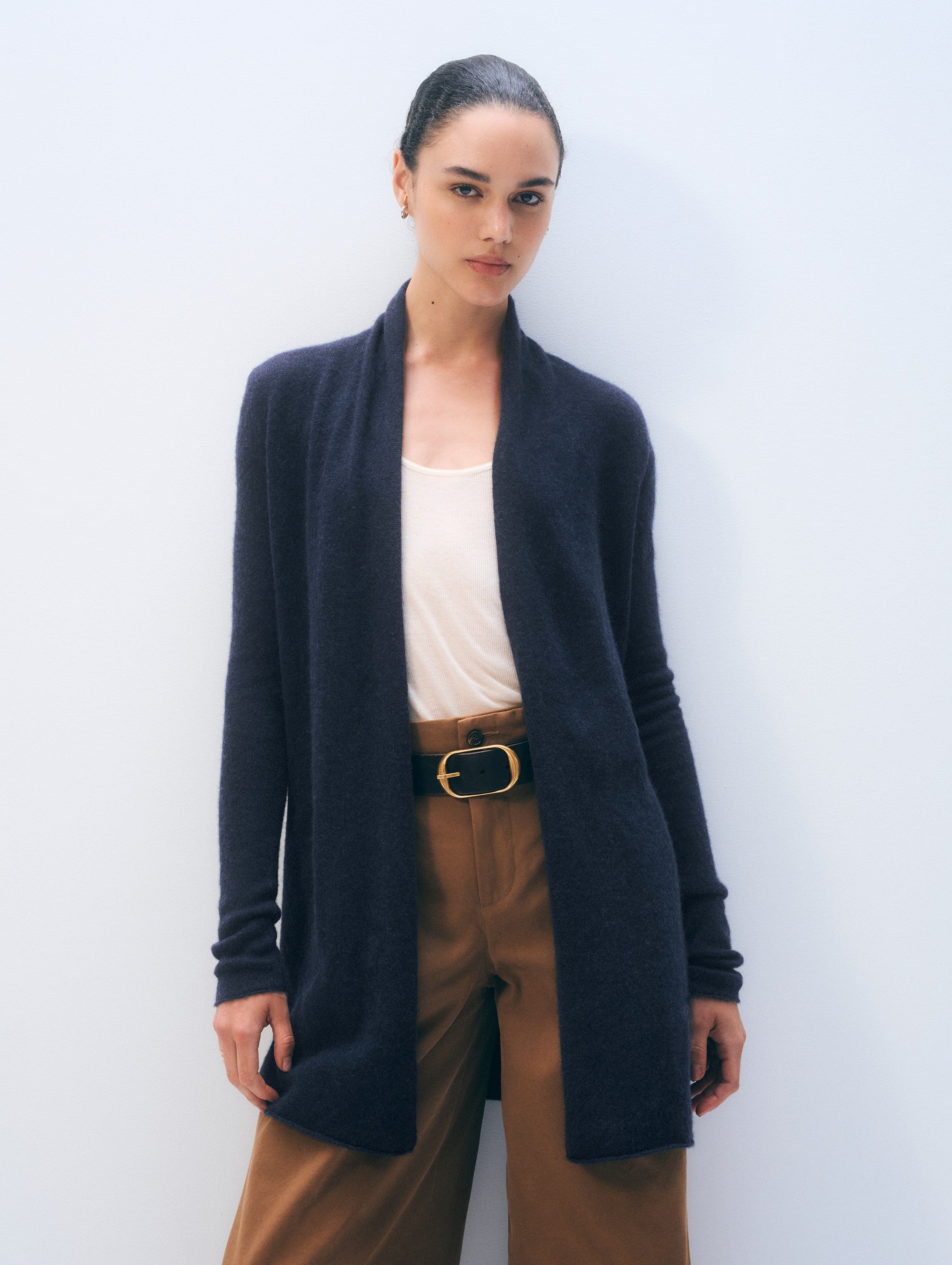 White & Warren Cashmere Trapeze Cardigan Sweater in Navy size