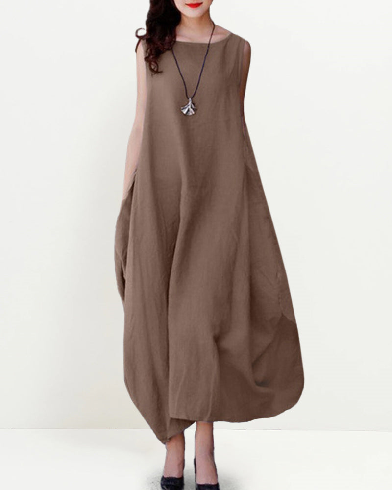 Sleeveless Casual Baggy Long Dress Maxi Dresses - Brown