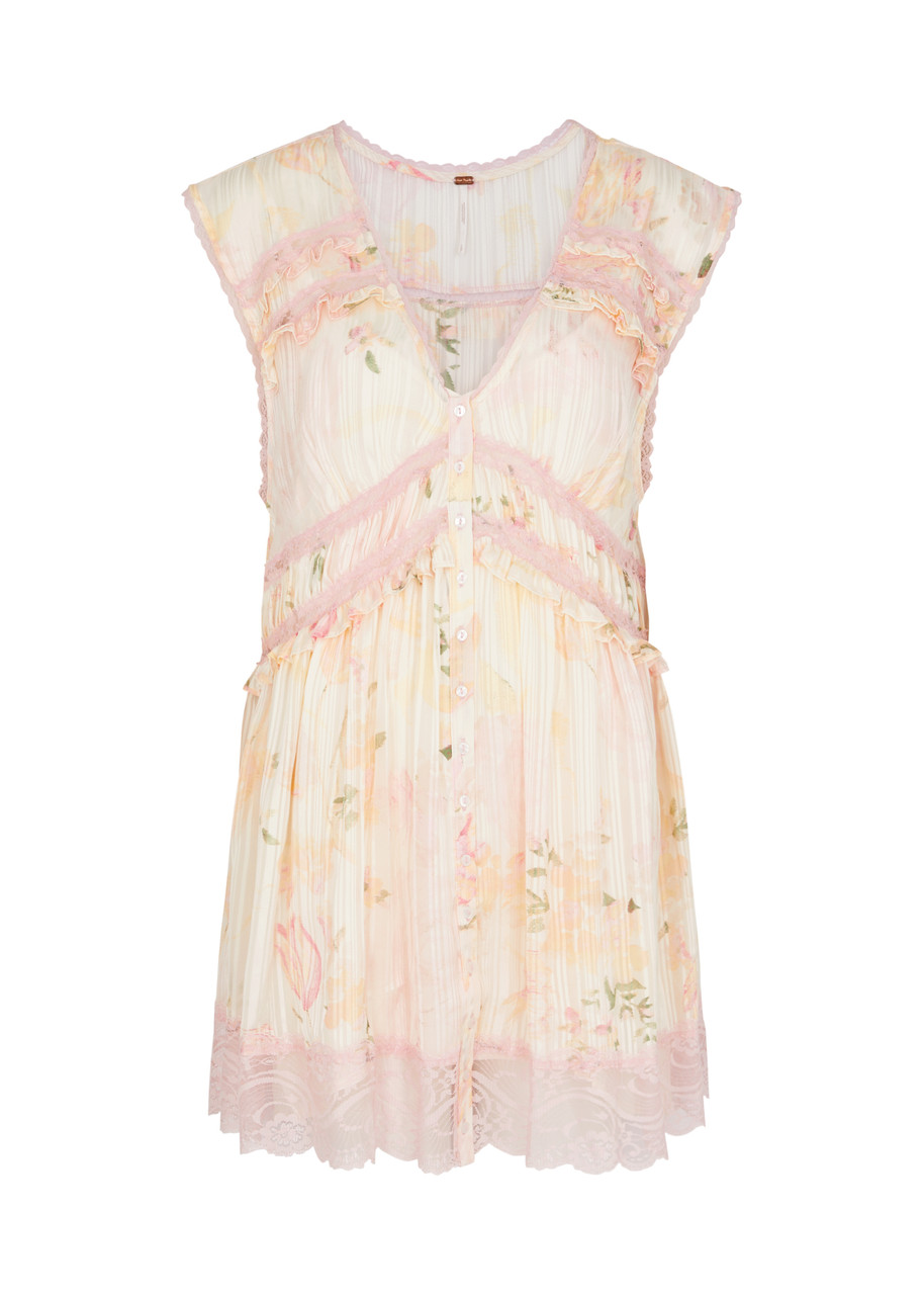 Free People Spring Fling Printed Chiffon Mini Dress - Pink - L - L