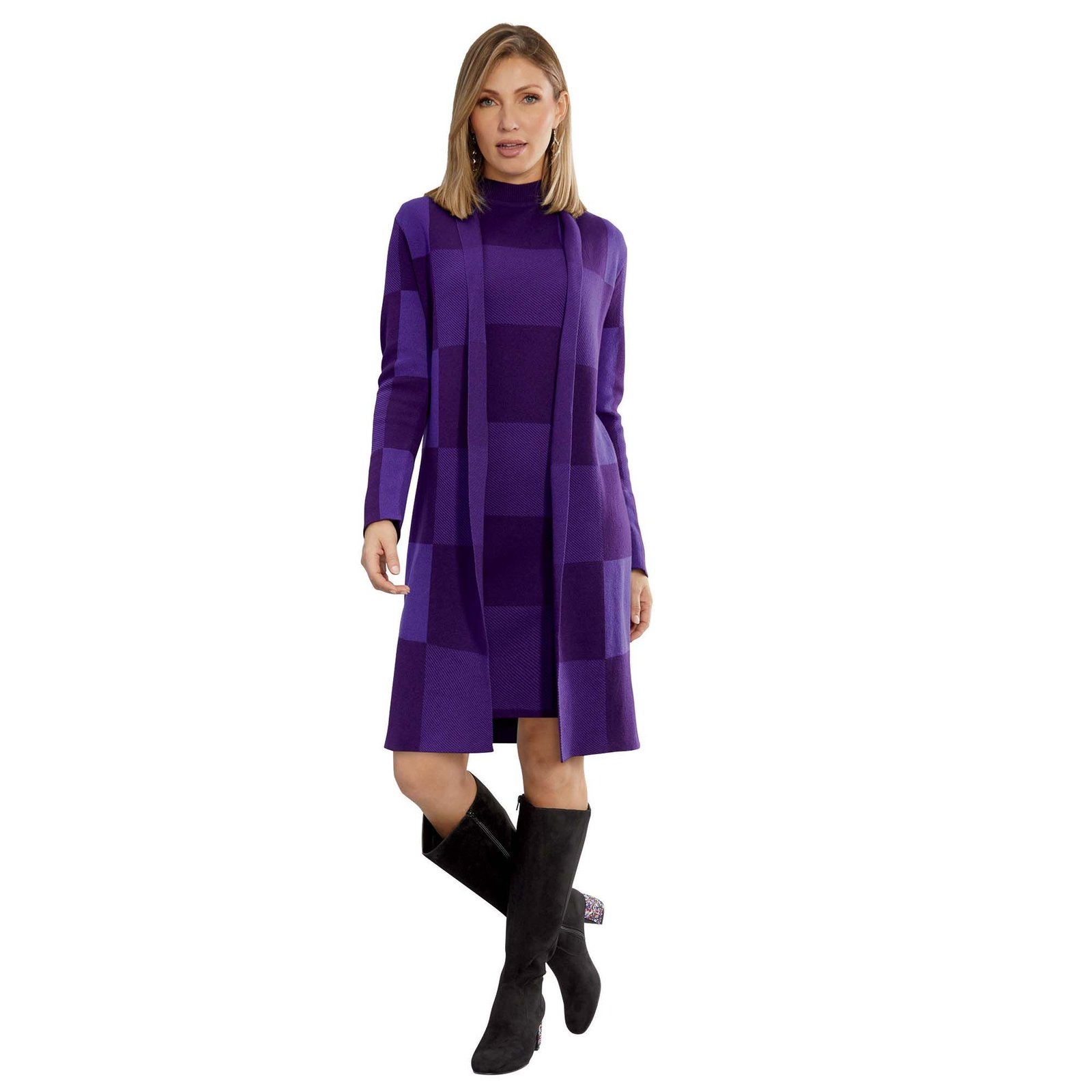 Masseys Sweater Dress & Jacket Set Purple Sets