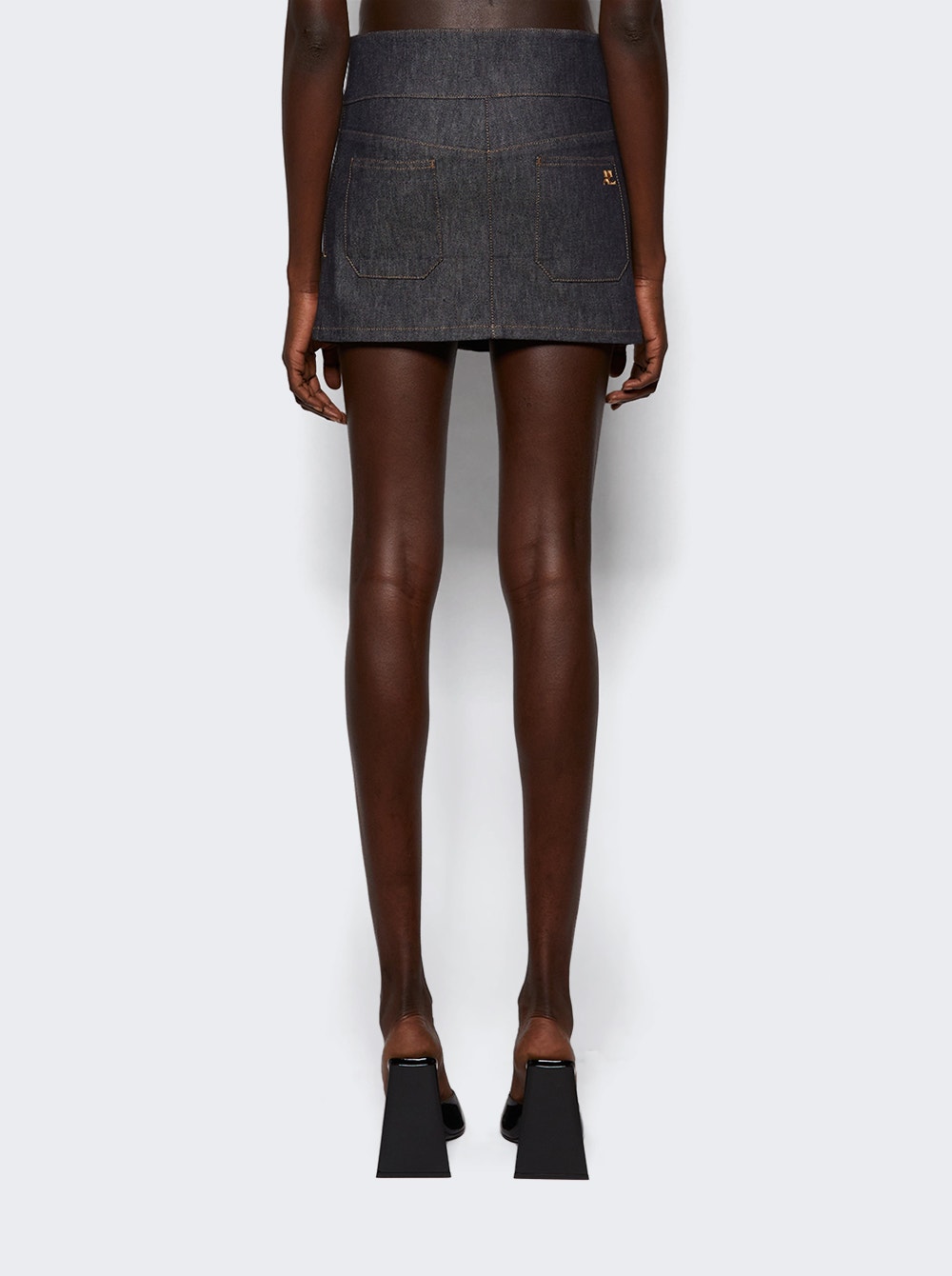 Belted Denim Mini Skirt Dark Heather Grey