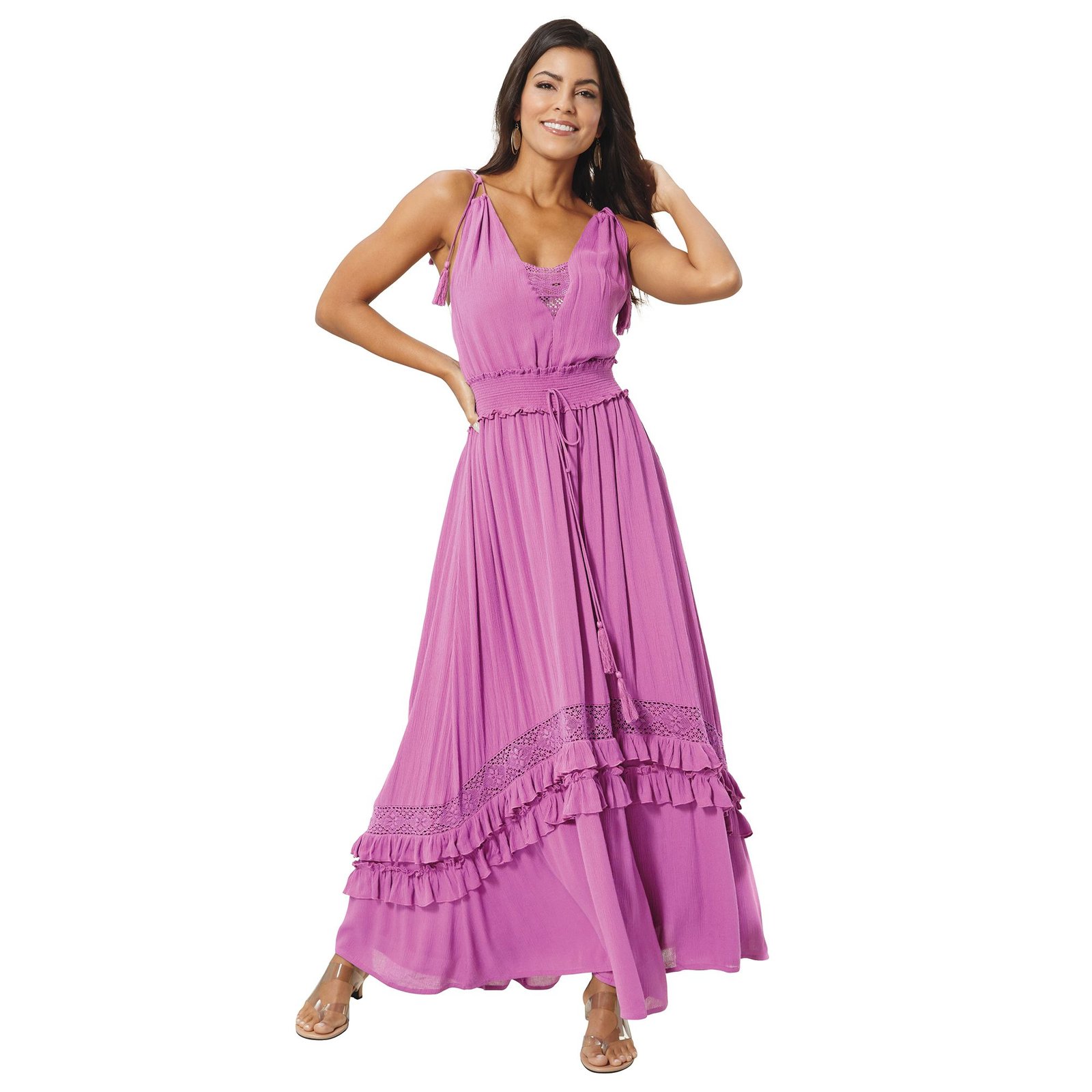 Masseys Tiered Maxi Dress Pink Dresses