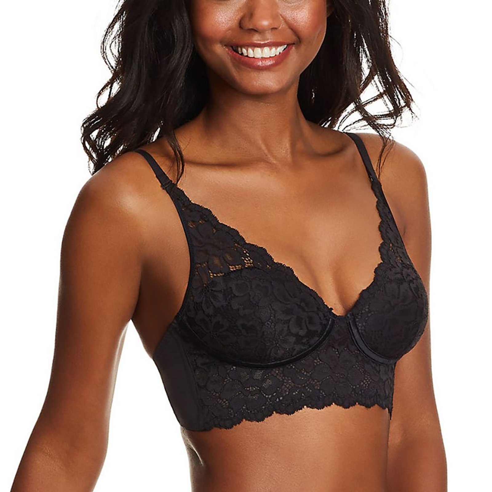Maidenform Pure Comfort Lightly Lined Convertible Lace Bralette Black Bras -A