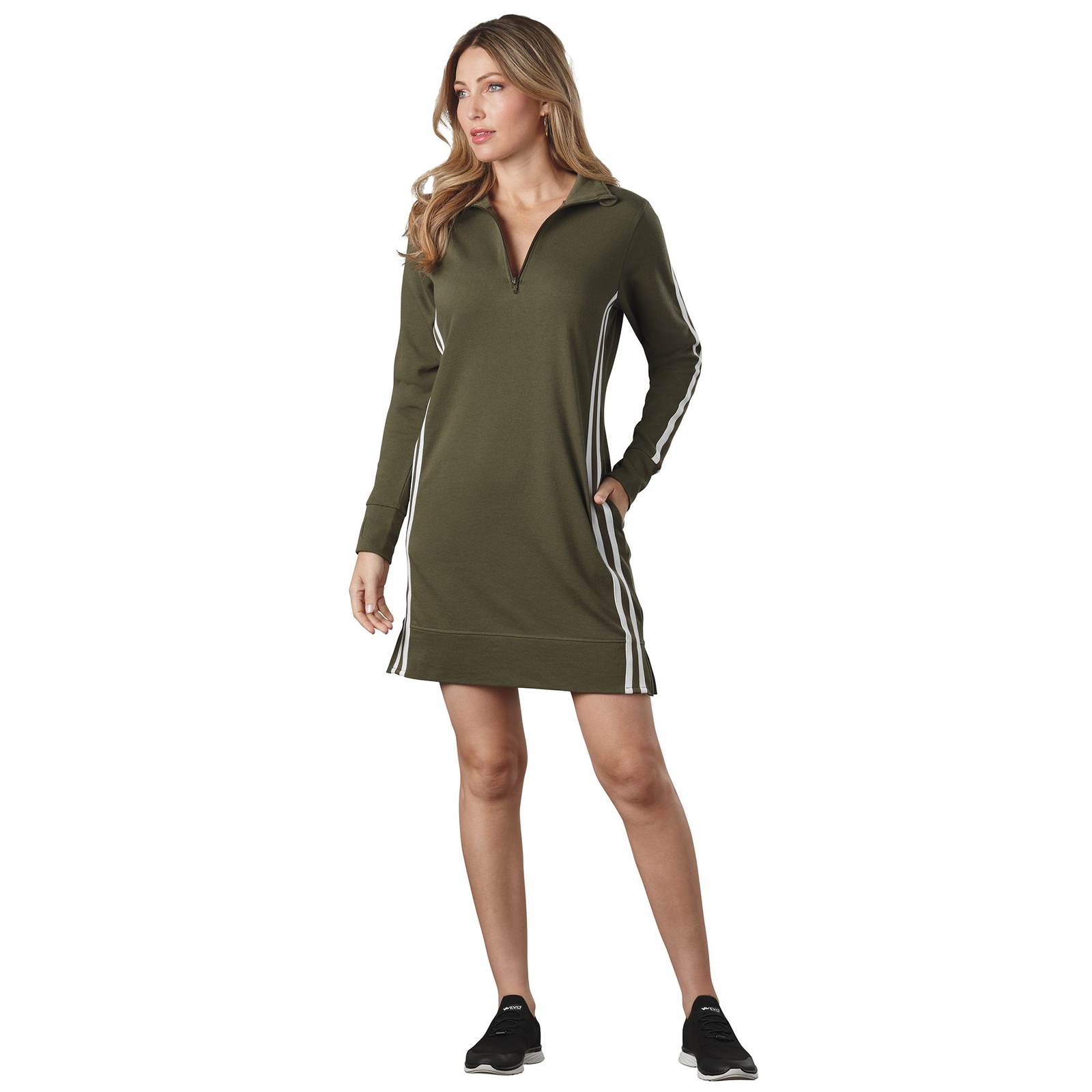 VEVO ACTIVE Women's Long-Sleeved Track Dress Green Dresses X