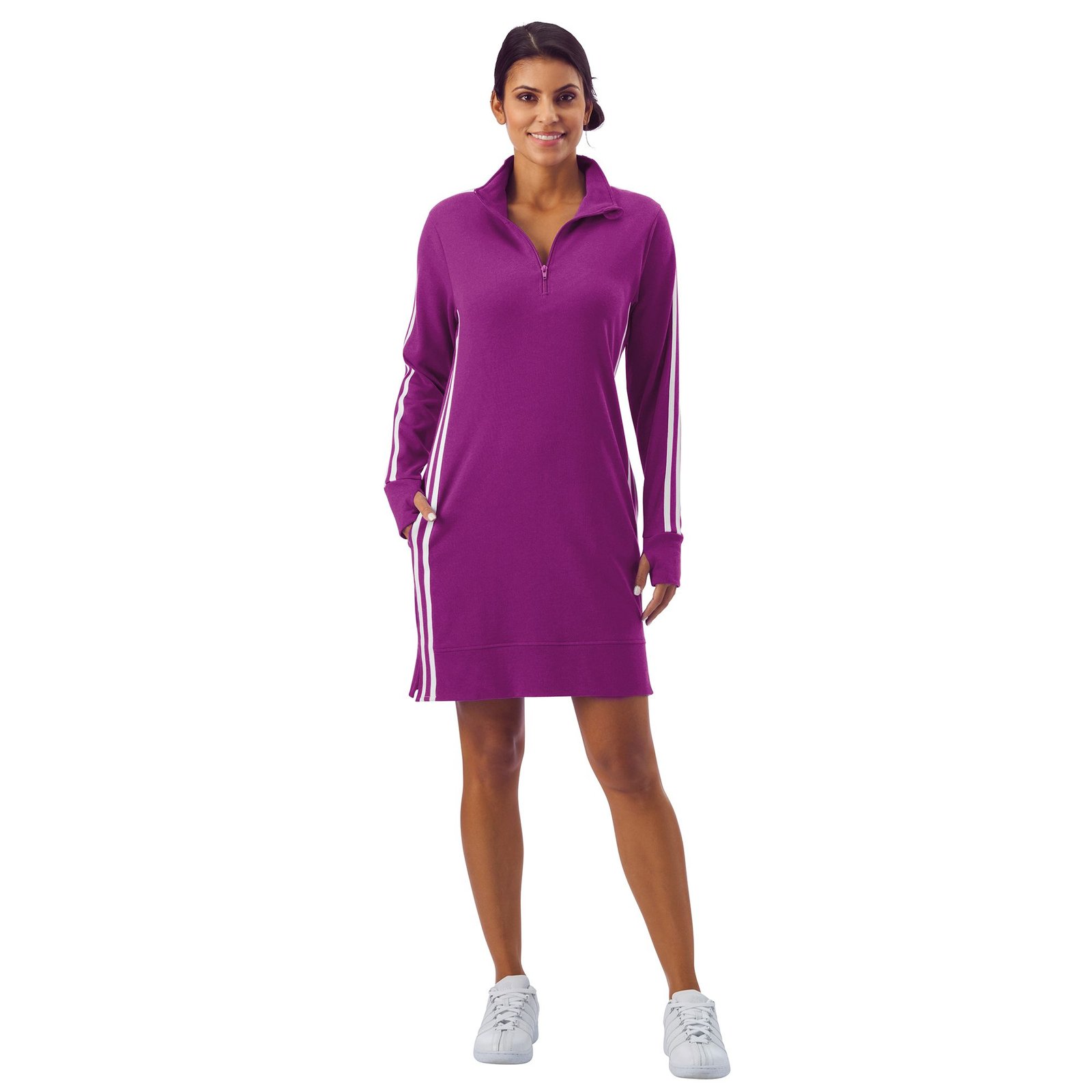 VEVO ACTIVE Women's Long-Sleeved Track Dress Purple Dresses X