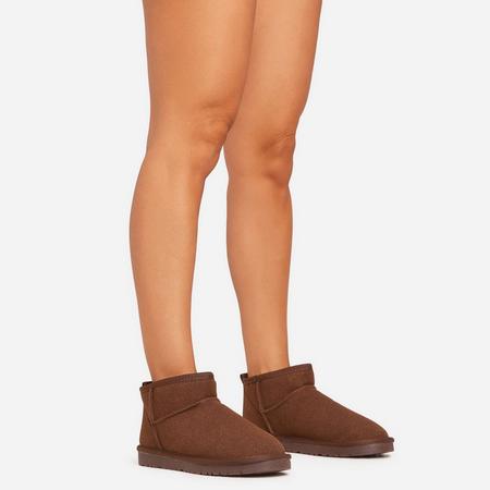Ultra Mini Ankle Length Faux Fur Lining Boots In Dark Brown Faux Suede, Women's Size