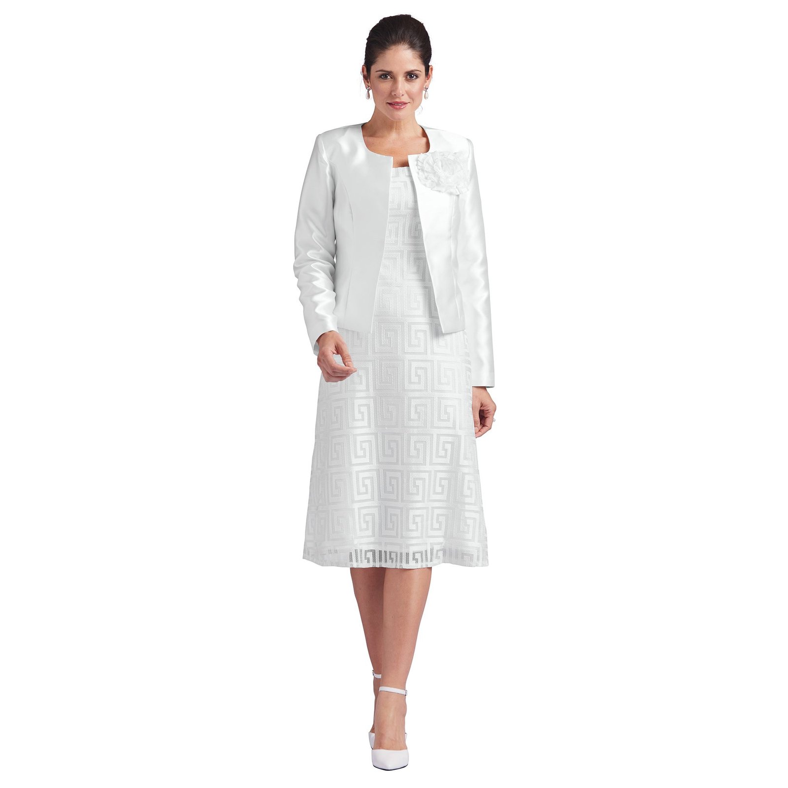 Masseys Geometric Dress with Jacket White Suits W