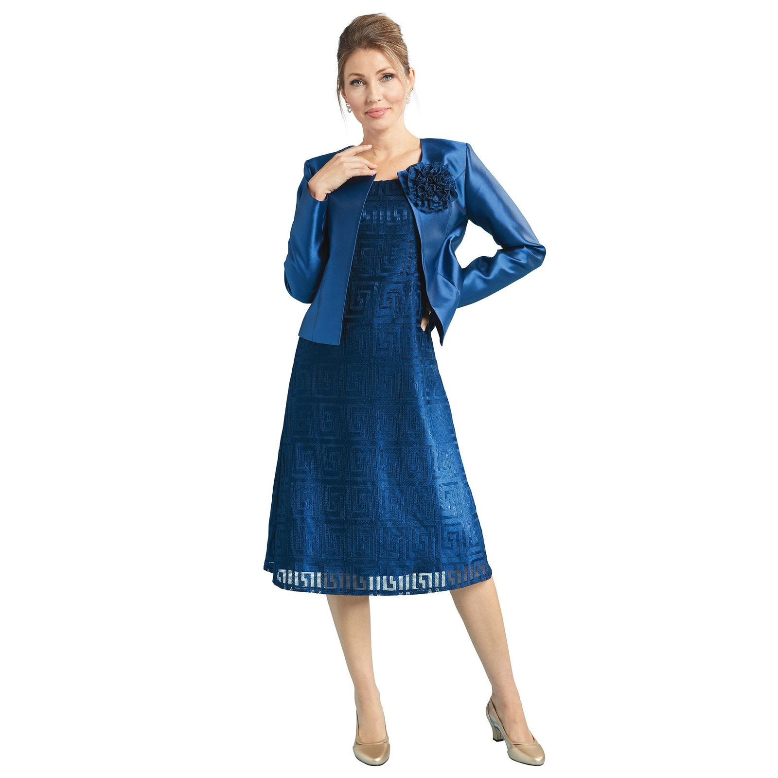 Masseys Geometric Dress with Jacket Navy Suits