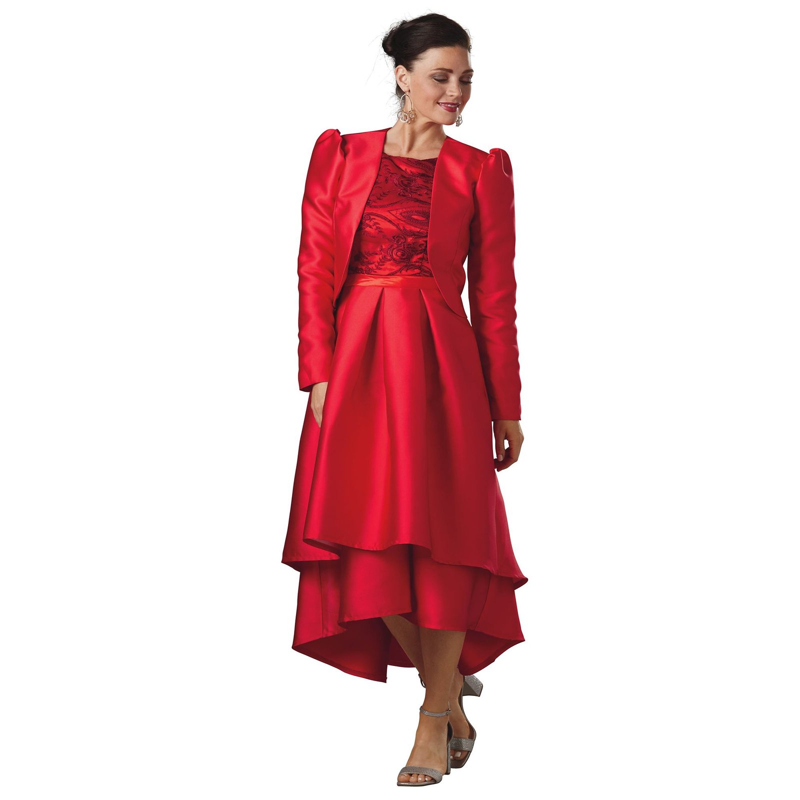 Masseys Embroidered Dress and Jacket Red Suits