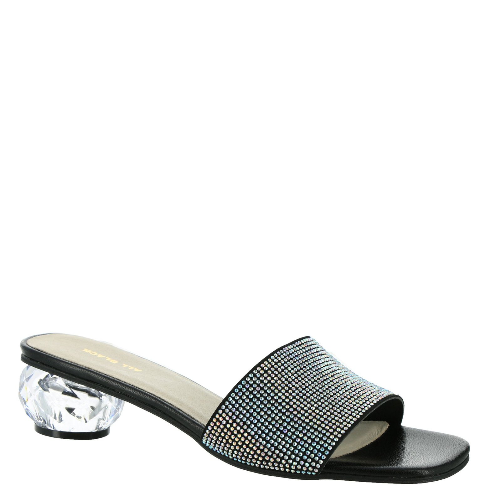 ALL BLACK Crystal Ball Pave Dress Sandal Women's Black Multi Sandal Euro .
