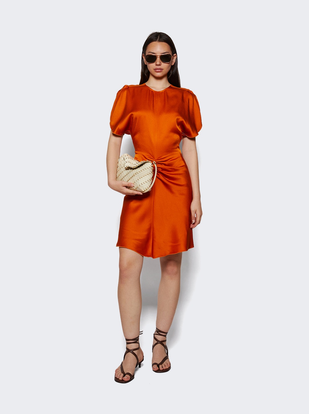 Gathered Waist Mini Dress Sunset Orange