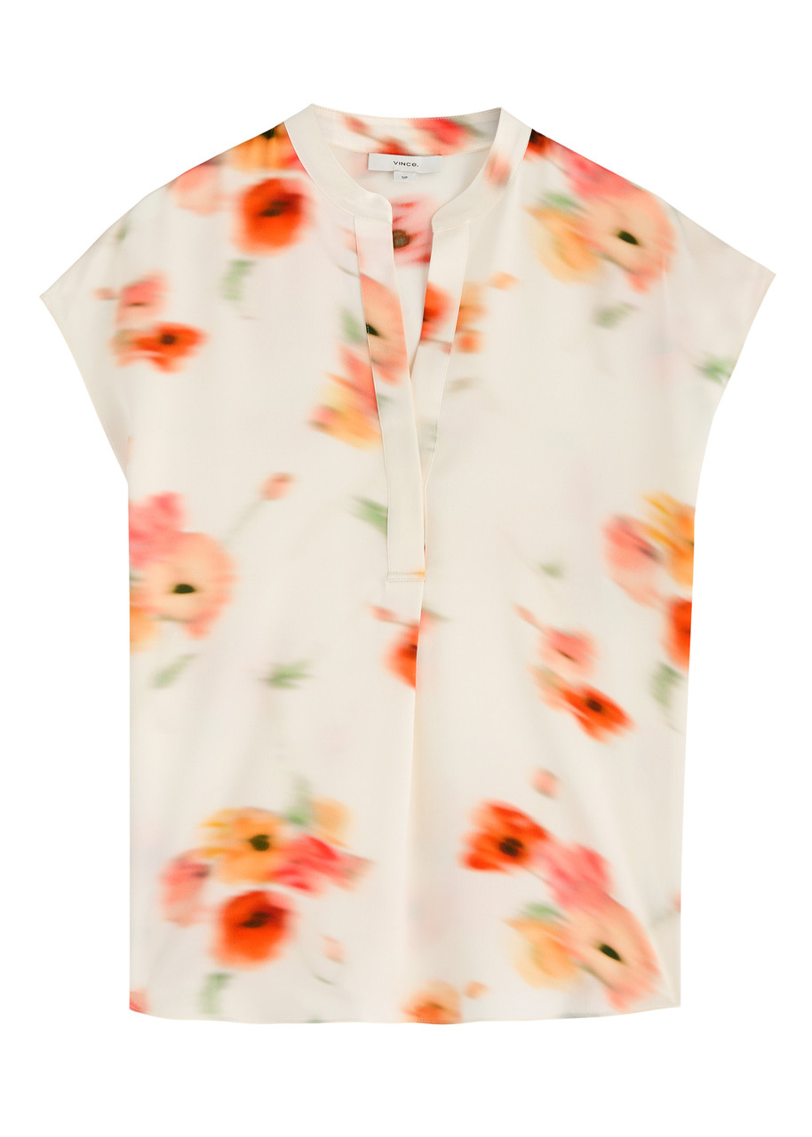 Vince Printed Silk-satin Blouse - White - L L