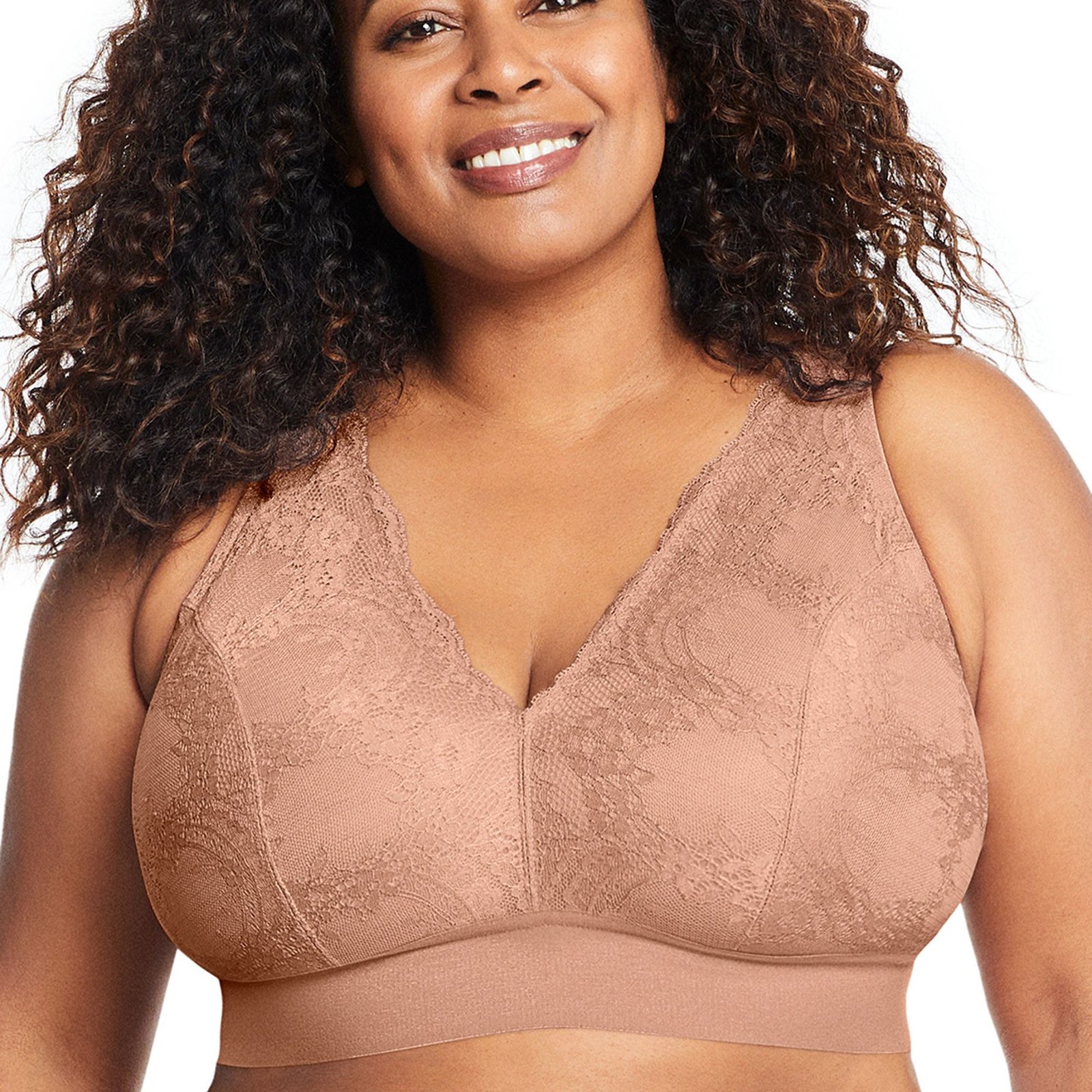 Glamorise Bramour Gramercy Luxe Lace Bralette Tan Bras -F