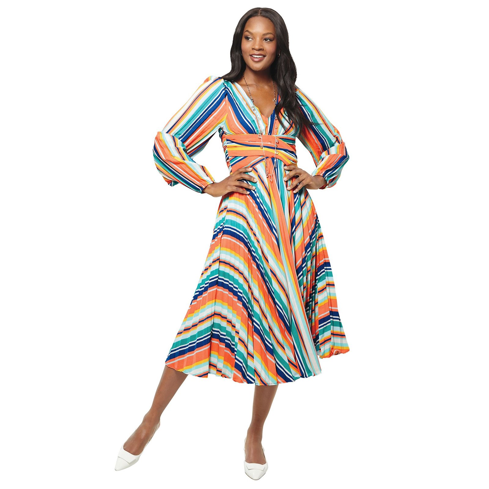 Masseys Pleated Dress Multi Orange Dresses X