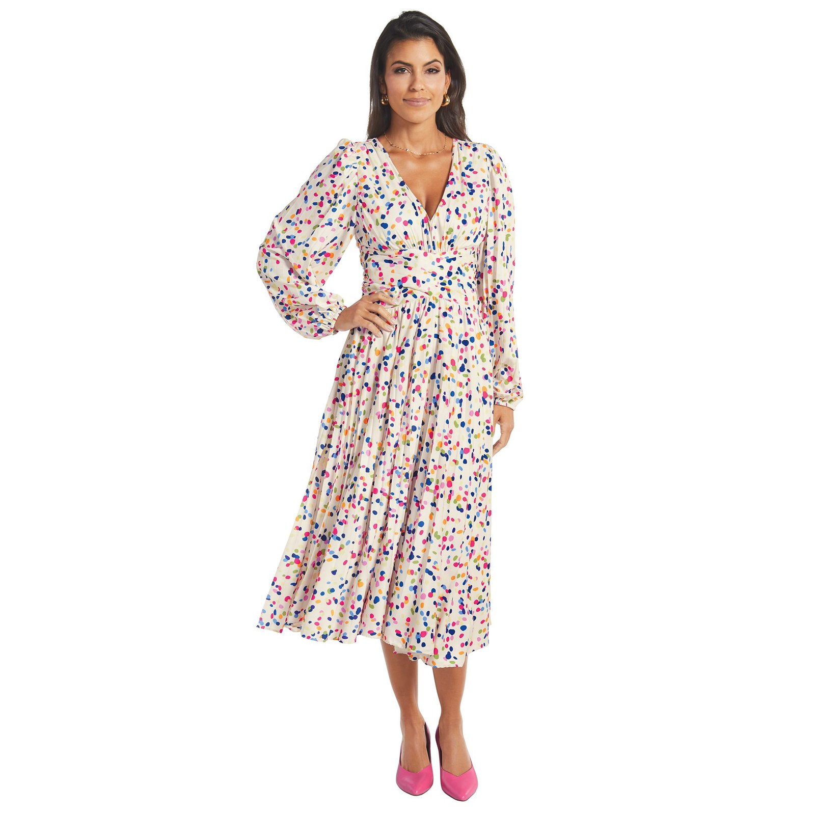 Masseys Pleated Dress Bone Multi Dresses