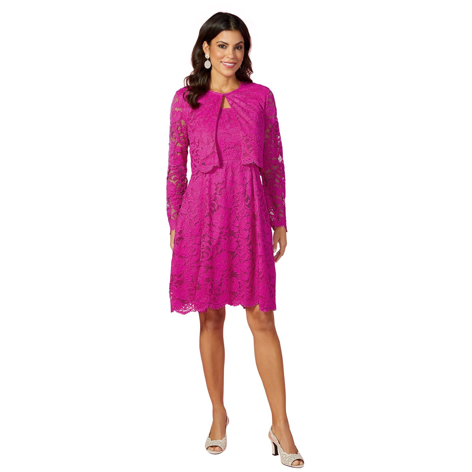 Masseys Lace Fit And Flare Dress With Jacket Pink Sets