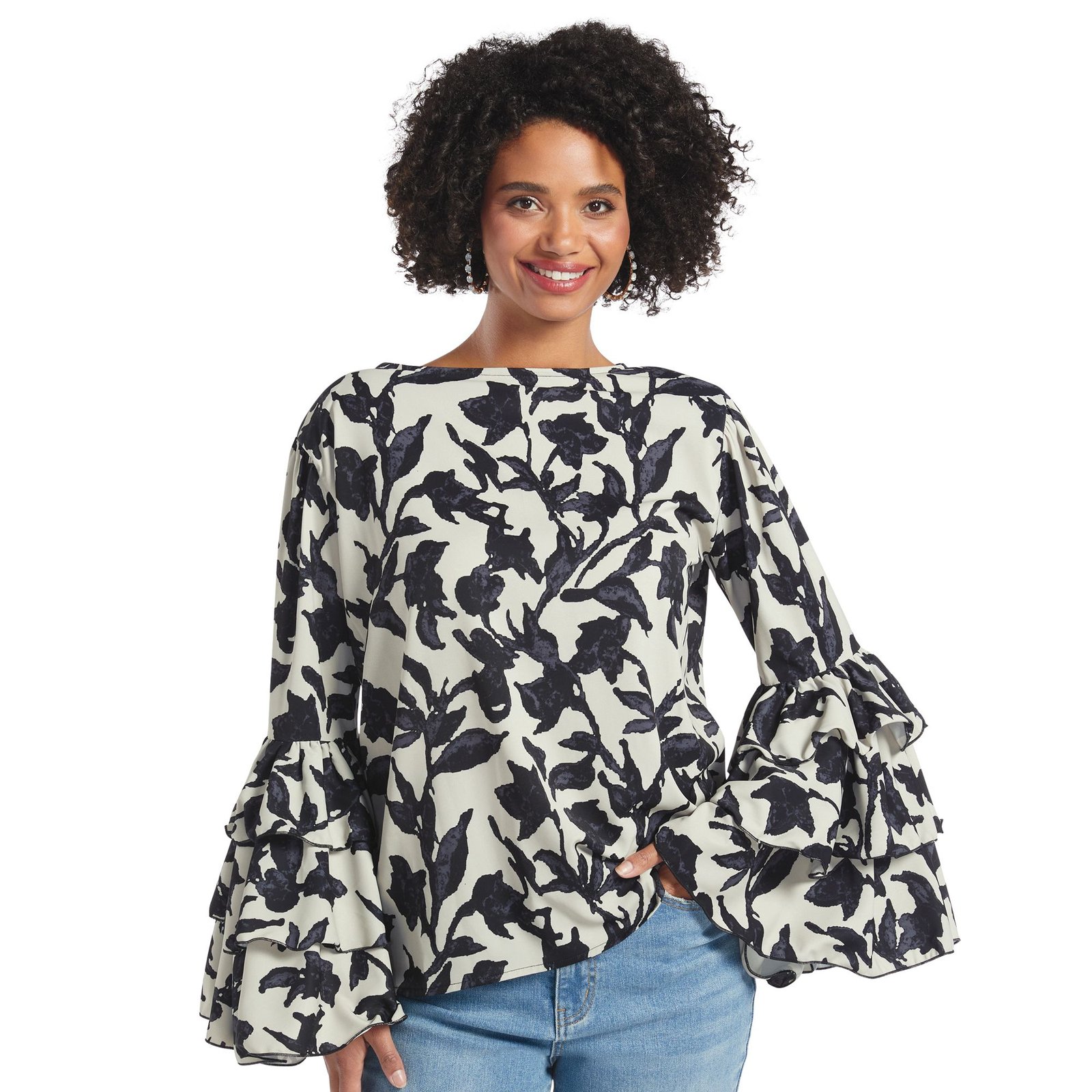 Masseys Tiered Ruffle-Sleeved Blouse Multi Shirts