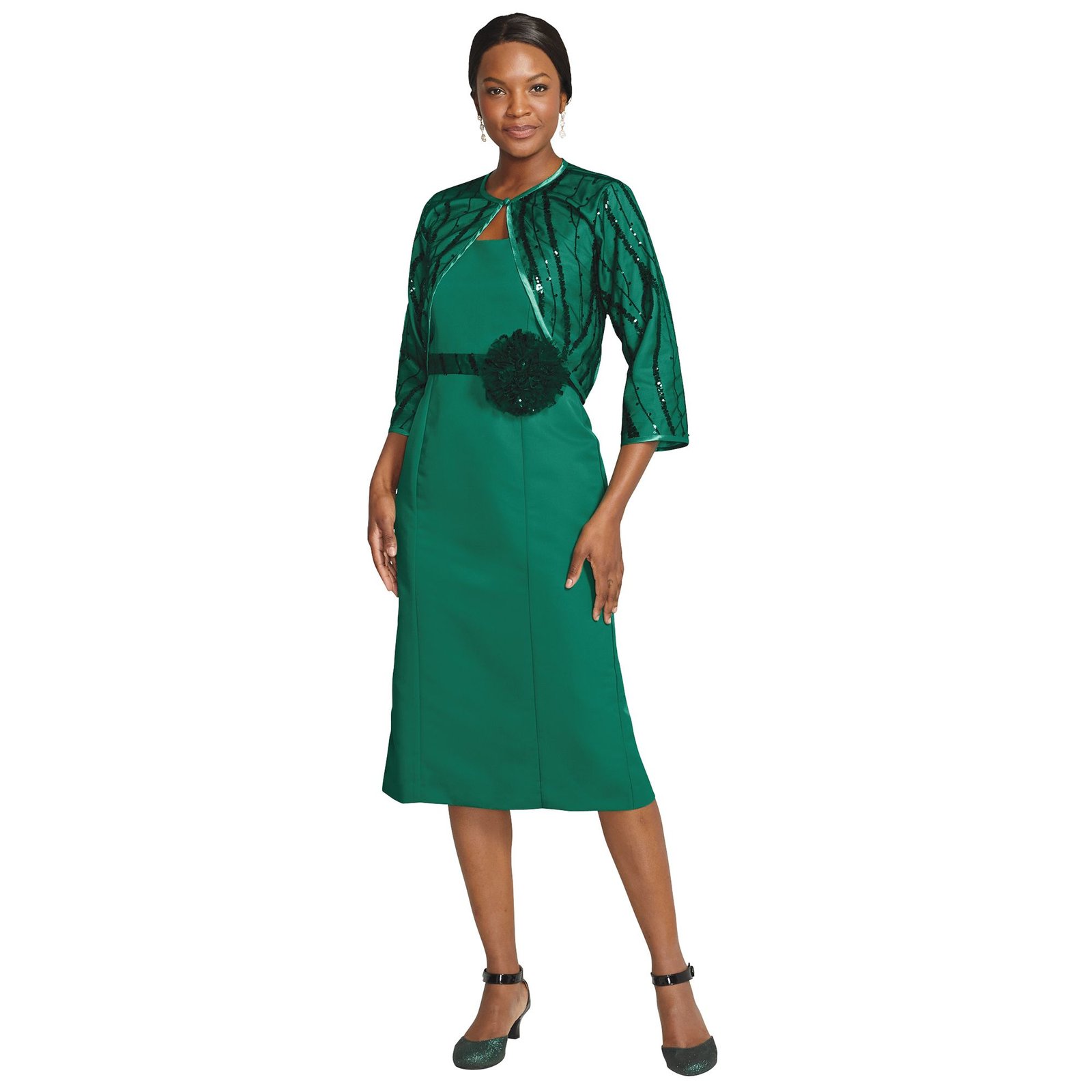 Masseys Jacket and Rosette Dress Set Green Suits W
